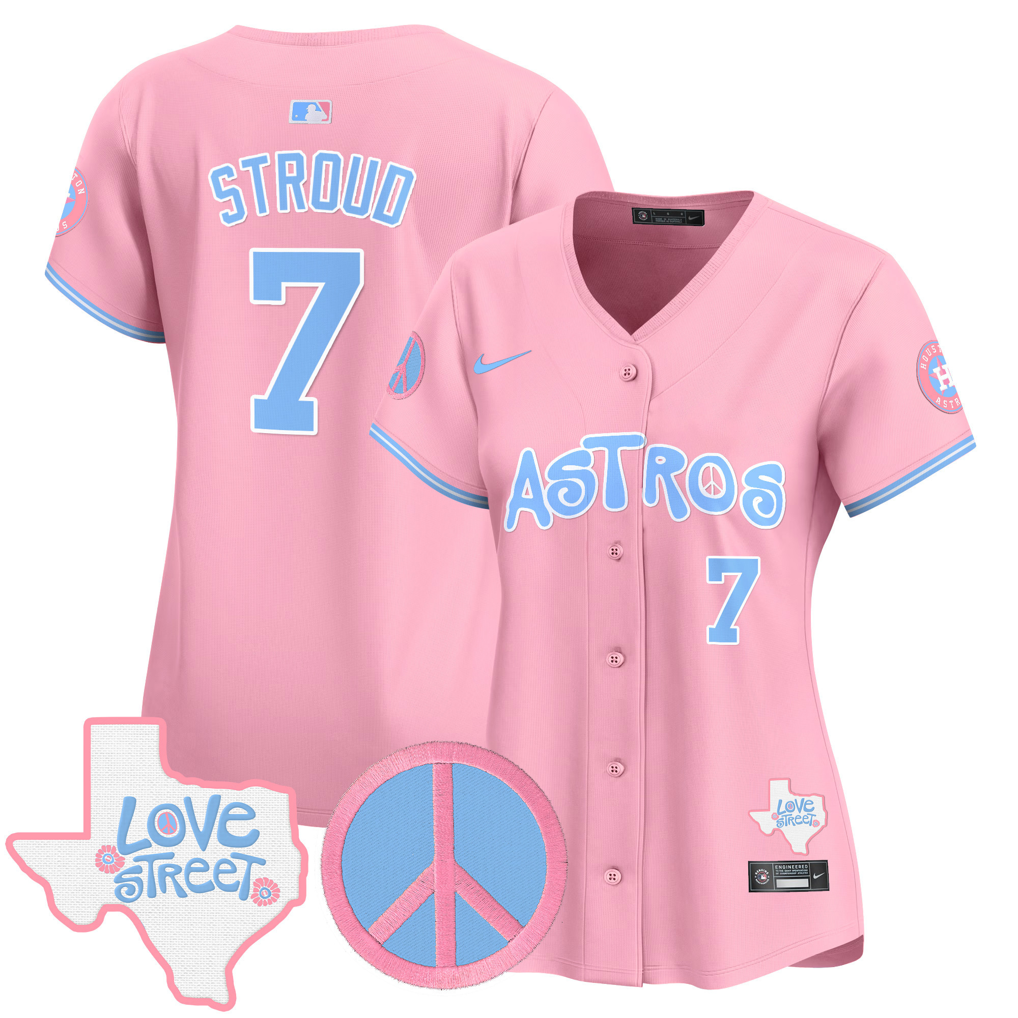Women's Astros Love Street & Peace Sign Patch Bubblegum Pink Vapor Premier Limited Jersey - All Stitched