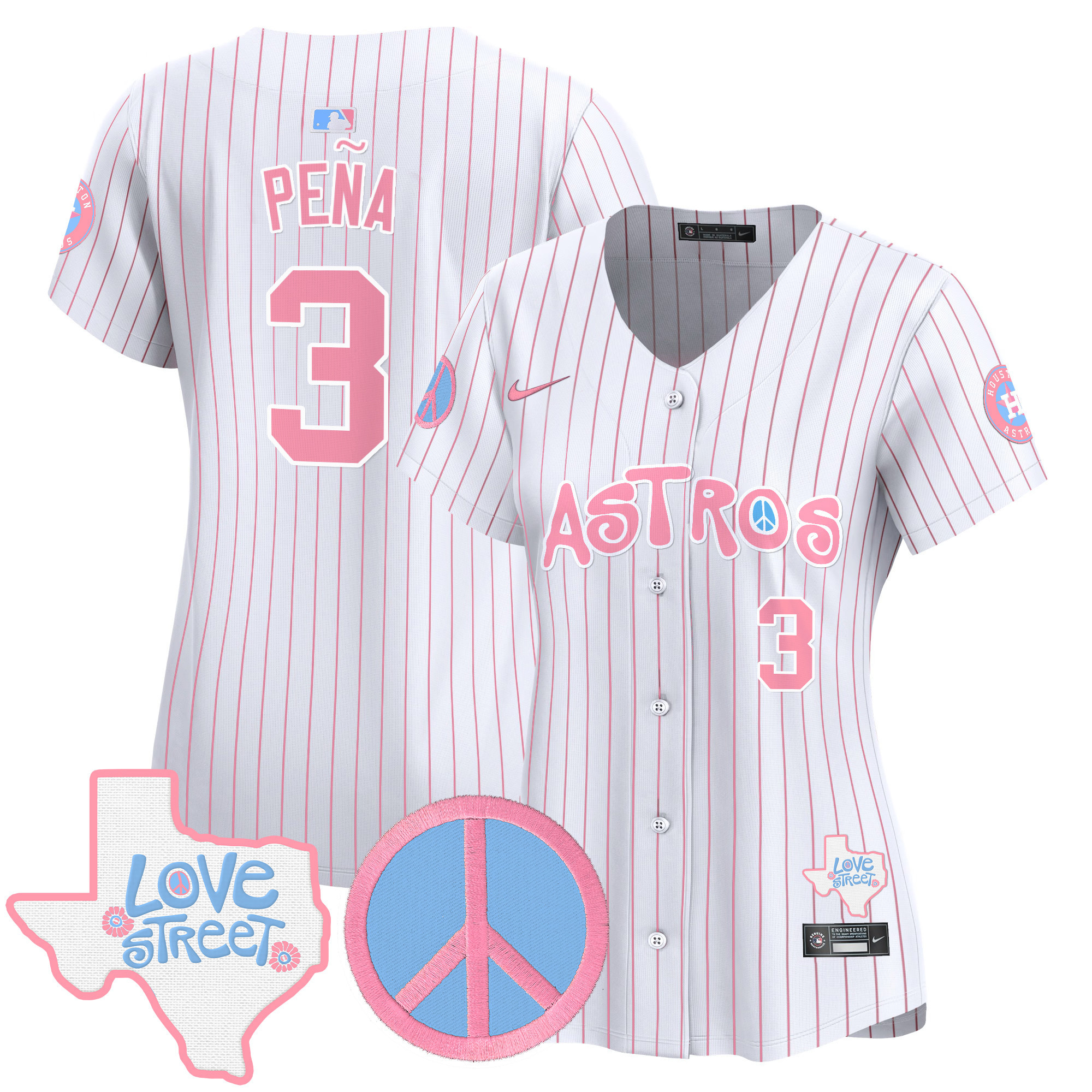 Women's Astros Love Street & Peace Sign Patch Bubblegum Pink Vapor Premier Limited Jersey - All Stitched