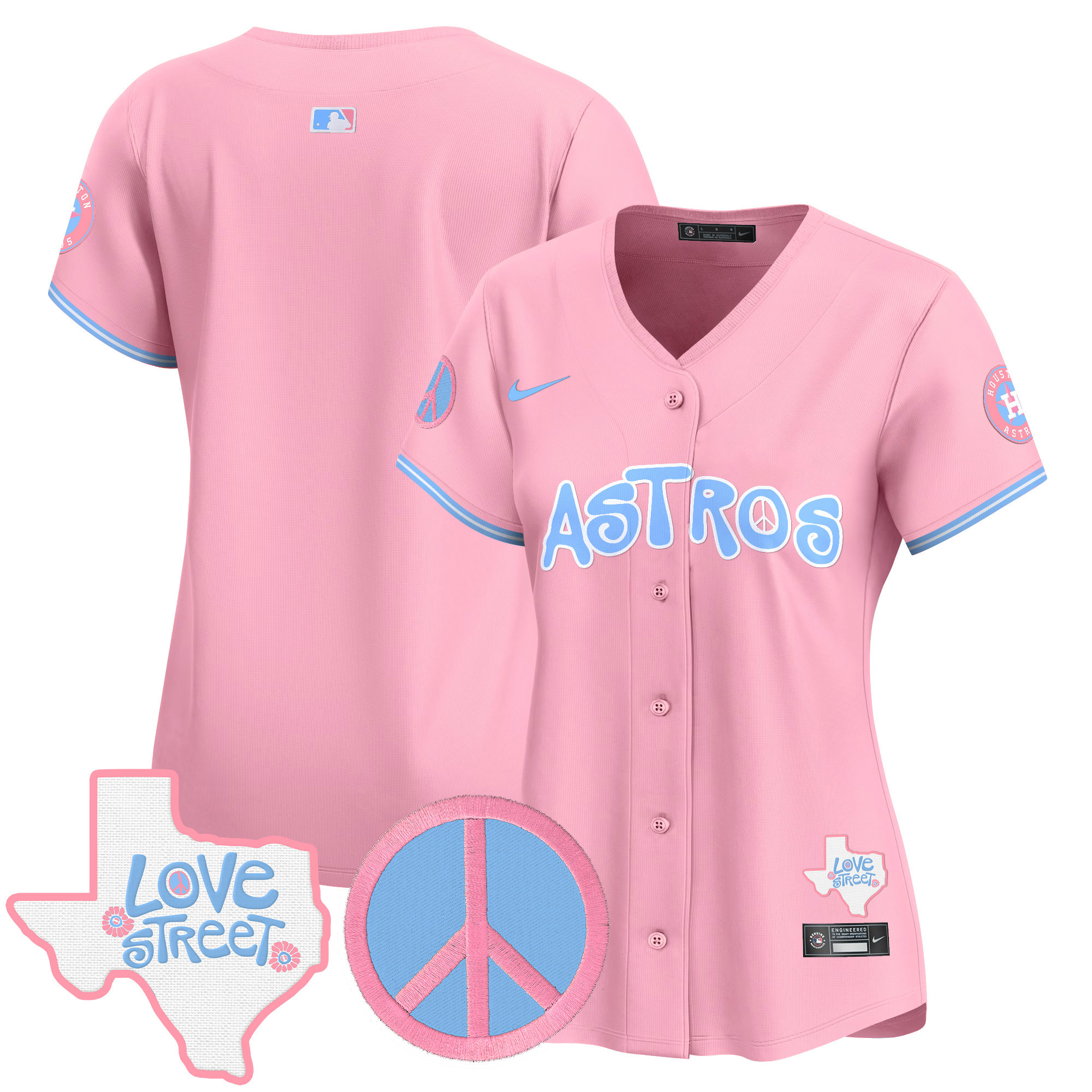 Women's Astros Love Street & Peace Sign Patch Bubblegum Pink Vapor Premier Limited Jersey - All Stitched