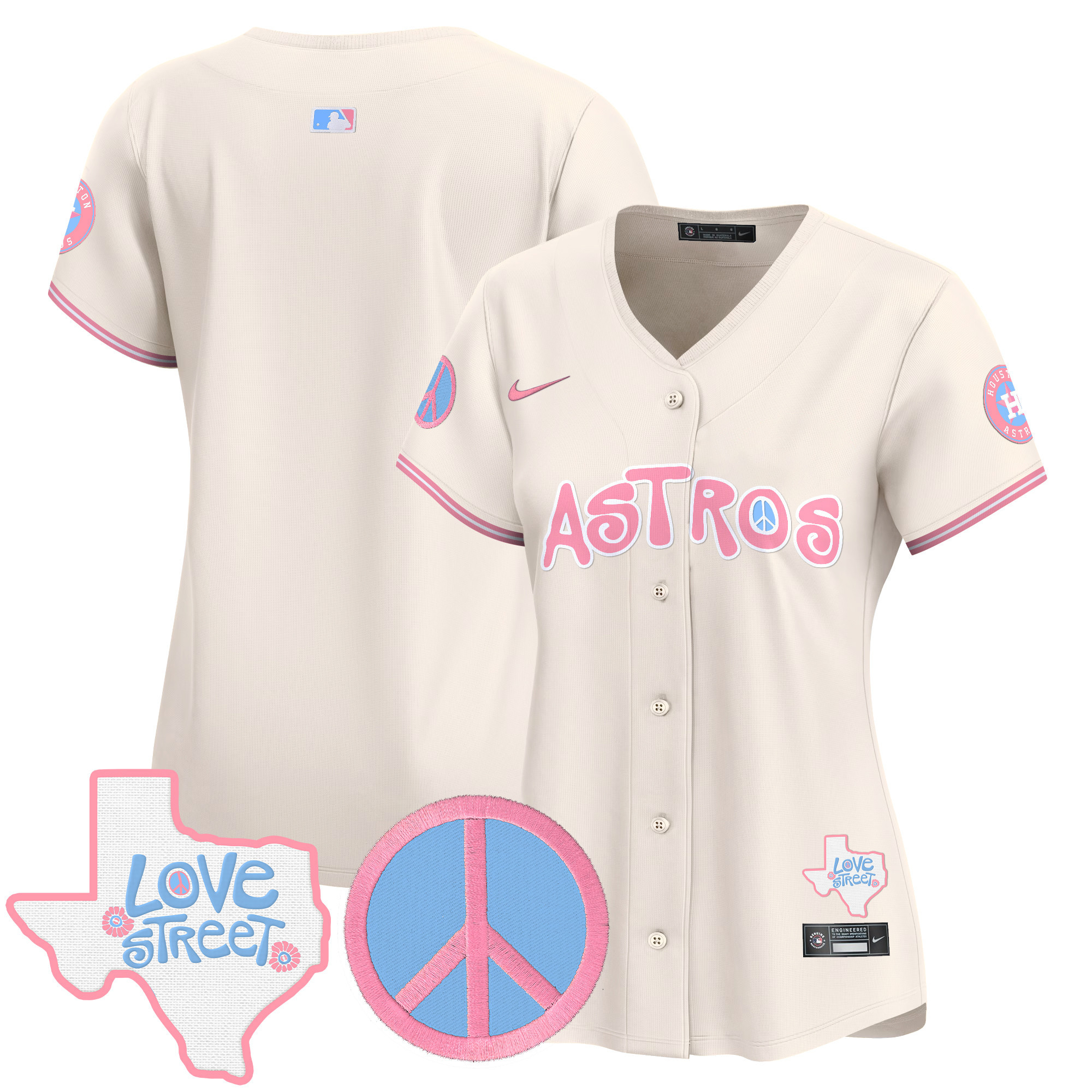 Women's Astros Love Street & Peace Sign Patch Bubblegum Pink Vapor Premier Limited Jersey - All Stitched