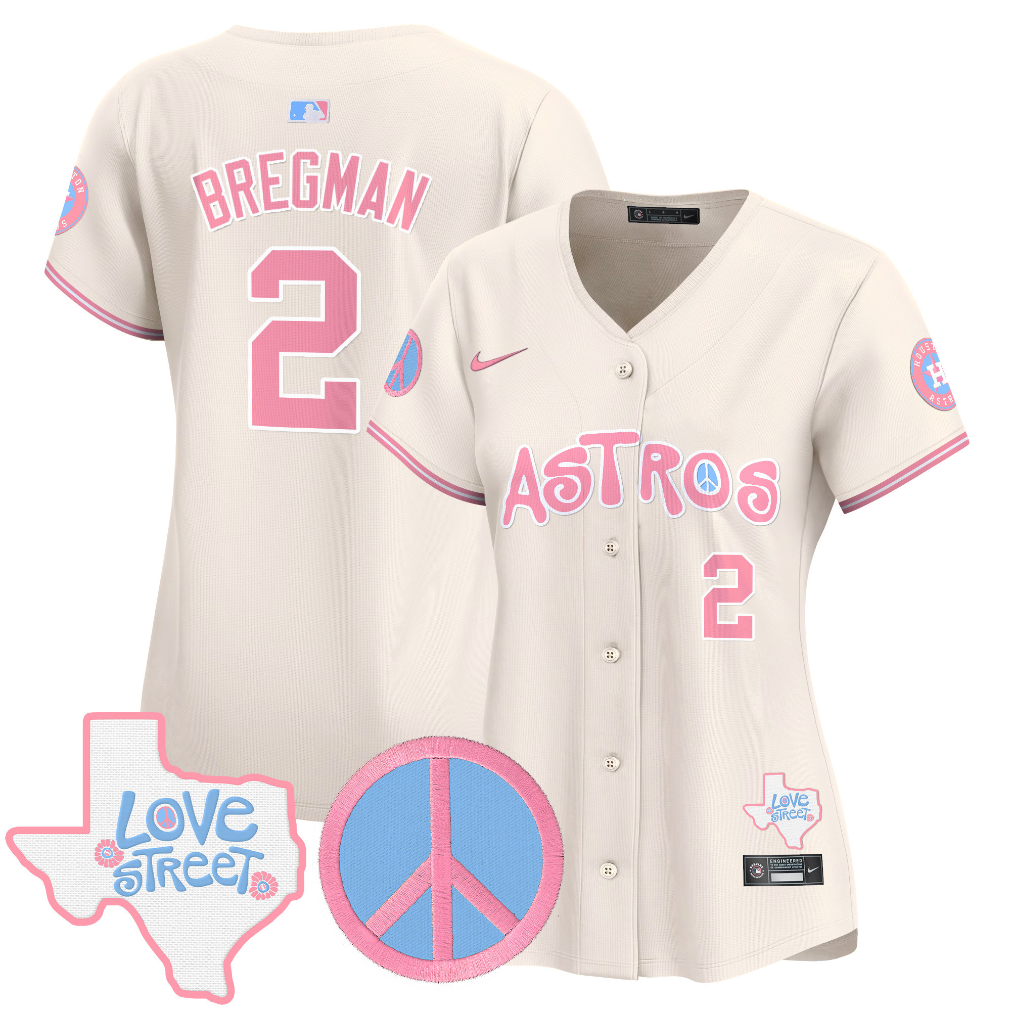 Women's Astros Love Street & Peace Sign Patch Bubblegum Pink Vapor Premier Limited Jersey - All Stitched
