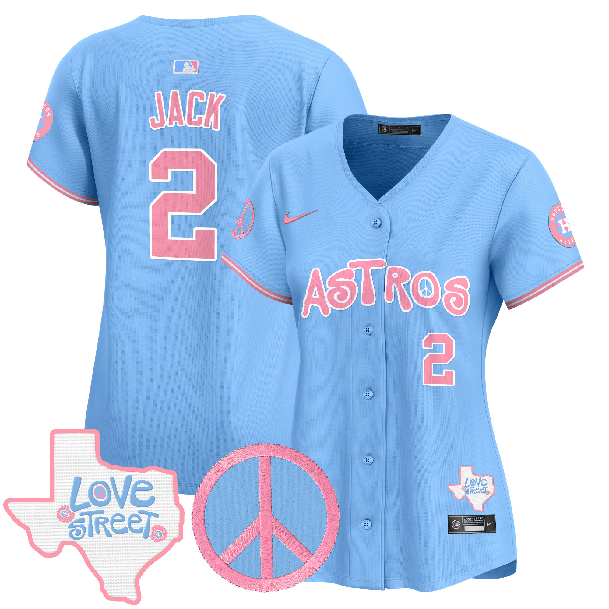 Women's Astros Love Street & Peace Sign Patch Bubblegum Pink Vapor Premier Limited Jersey - All Stitched