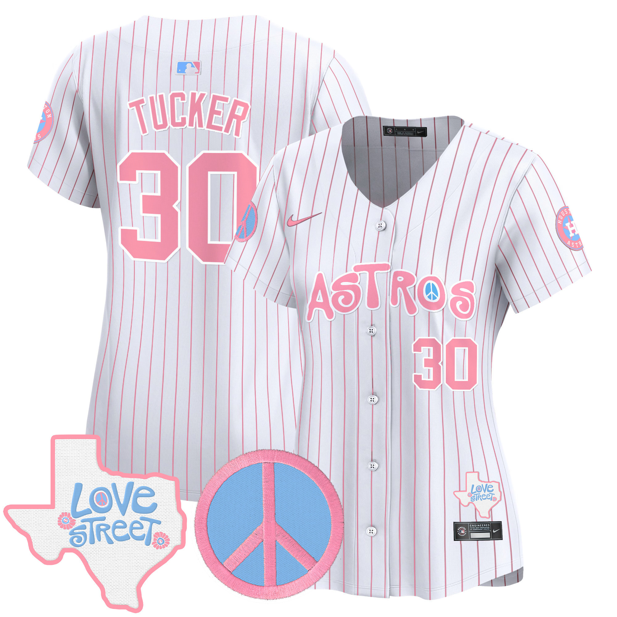 Women's Astros Love Street & Peace Sign Patch Bubblegum Pink Vapor Premier Limited Jersey - All Stitched
