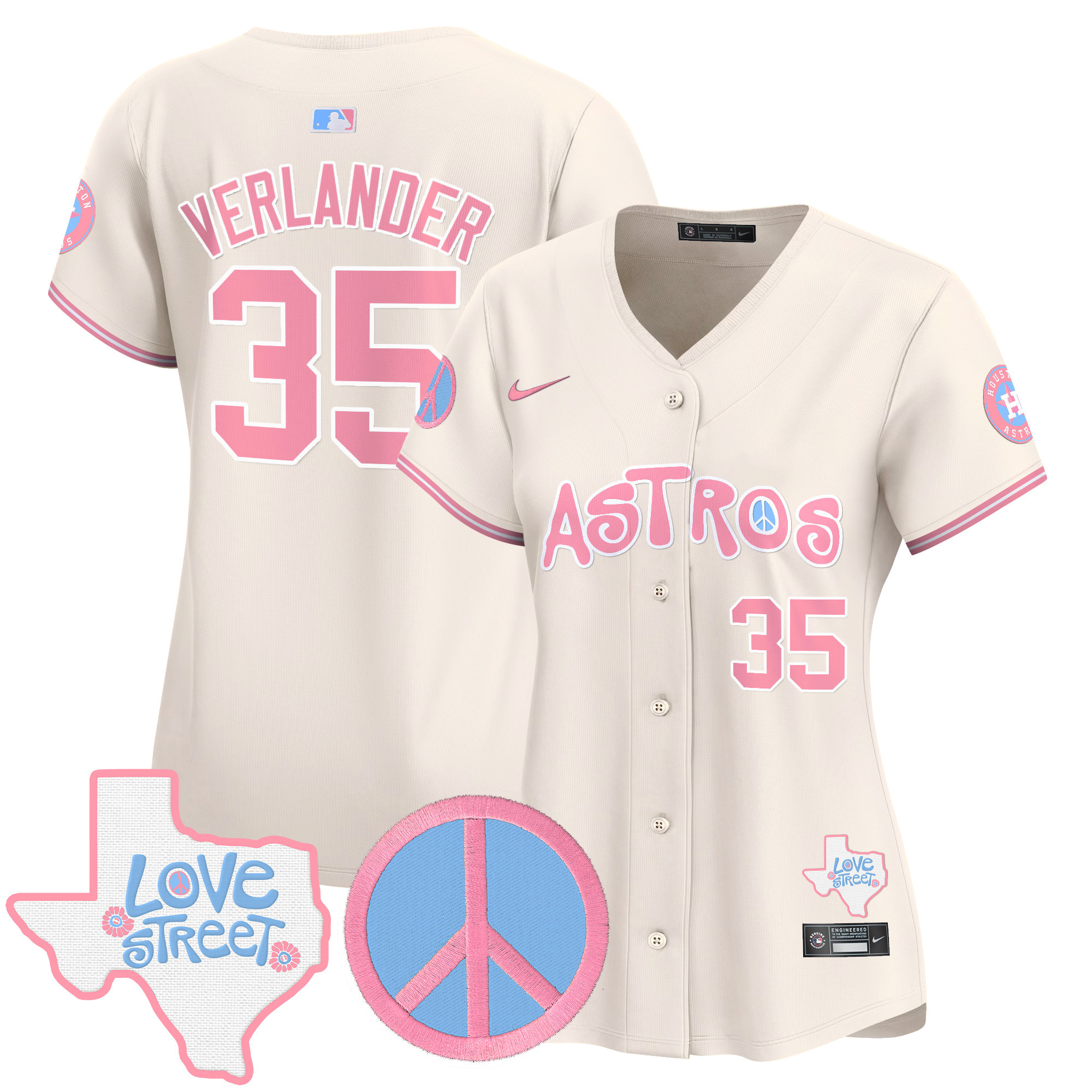Women's Astros Love Street & Peace Sign Patch Bubblegum Pink Vapor Premier Limited Jersey - All Stitched