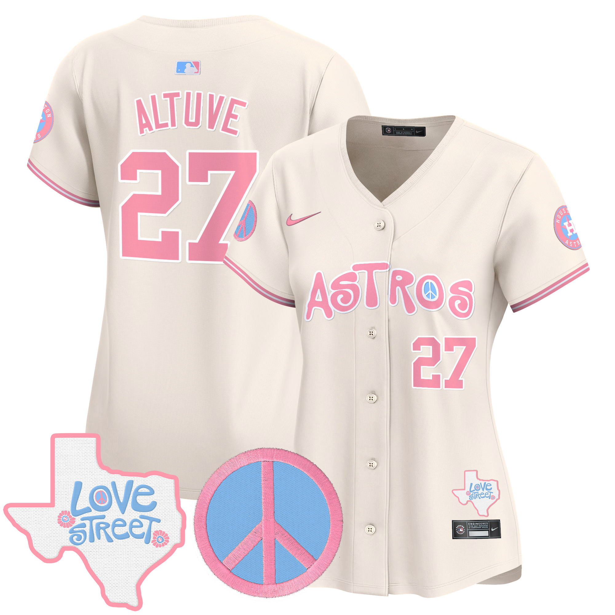 Women's Astros Love Street & Peace Sign Patch Bubblegum Pink Vapor Premier Limited Jersey - All Stitched