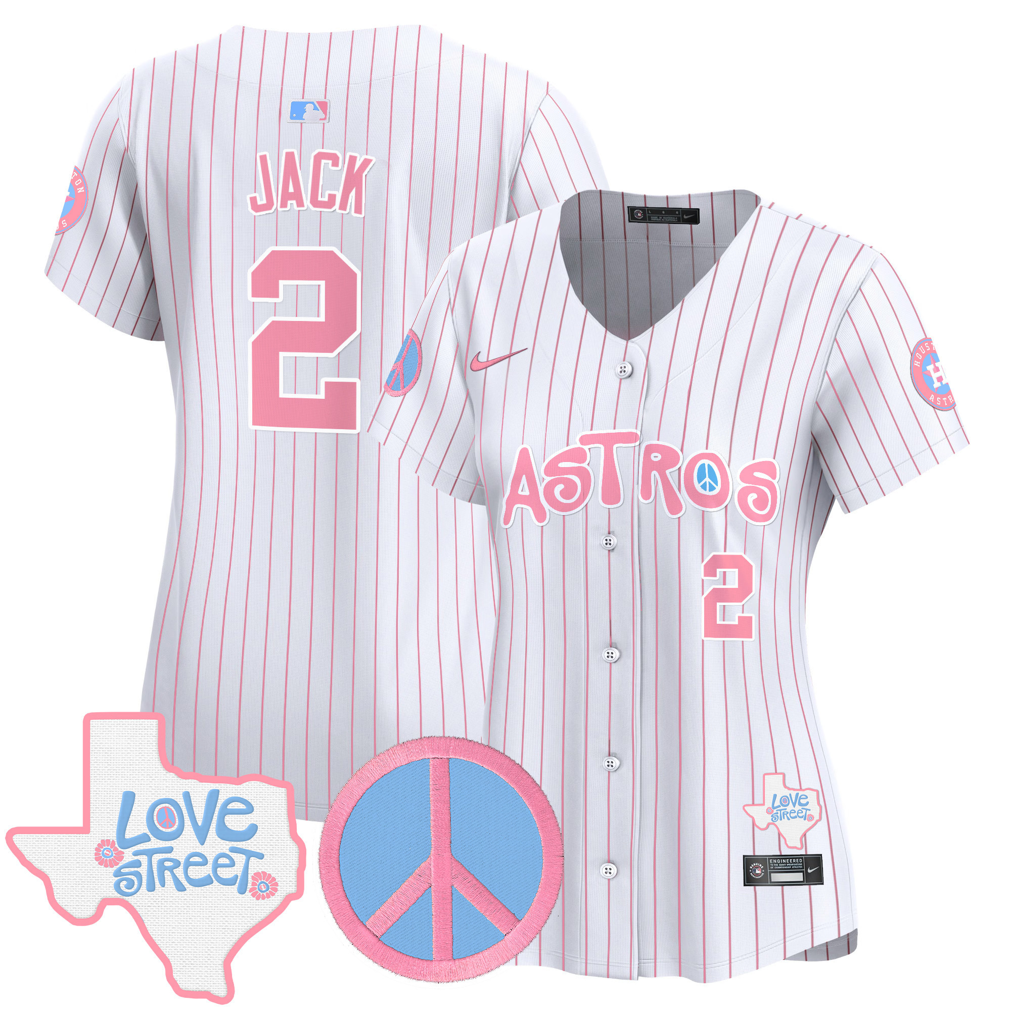 Women's Astros Love Street & Peace Sign Patch Bubblegum Pink Vapor Premier Limited Jersey - All Stitched