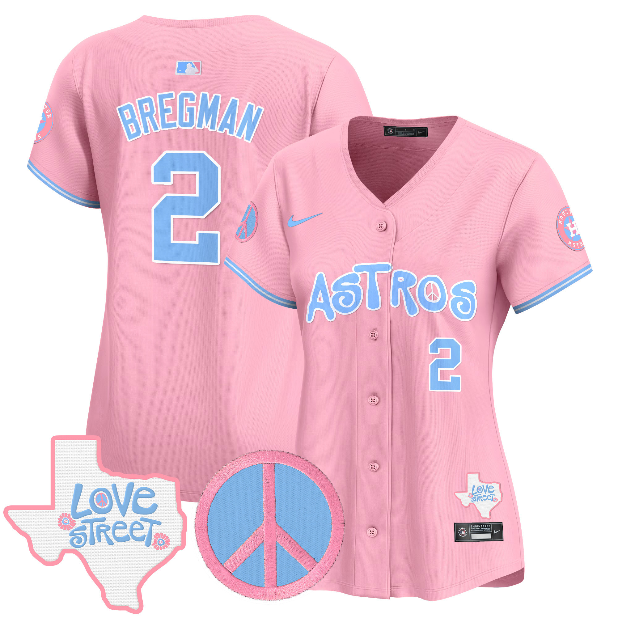 Women's Astros Love Street & Peace Sign Patch Bubblegum Pink Vapor Premier Limited Jersey - All Stitched