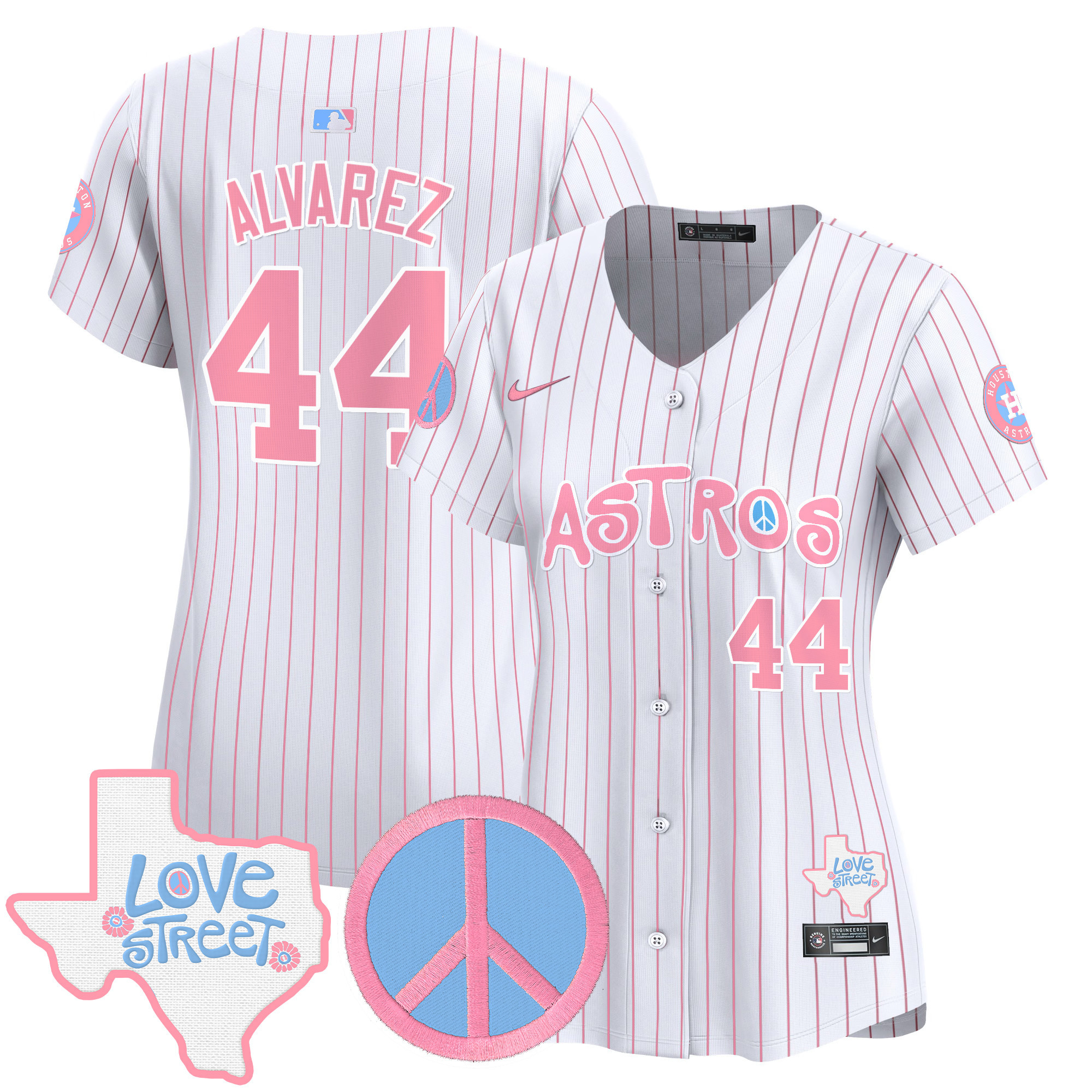 Women's Astros Love Street & Peace Sign Patch Bubblegum Pink Vapor Premier Limited Jersey - All Stitched