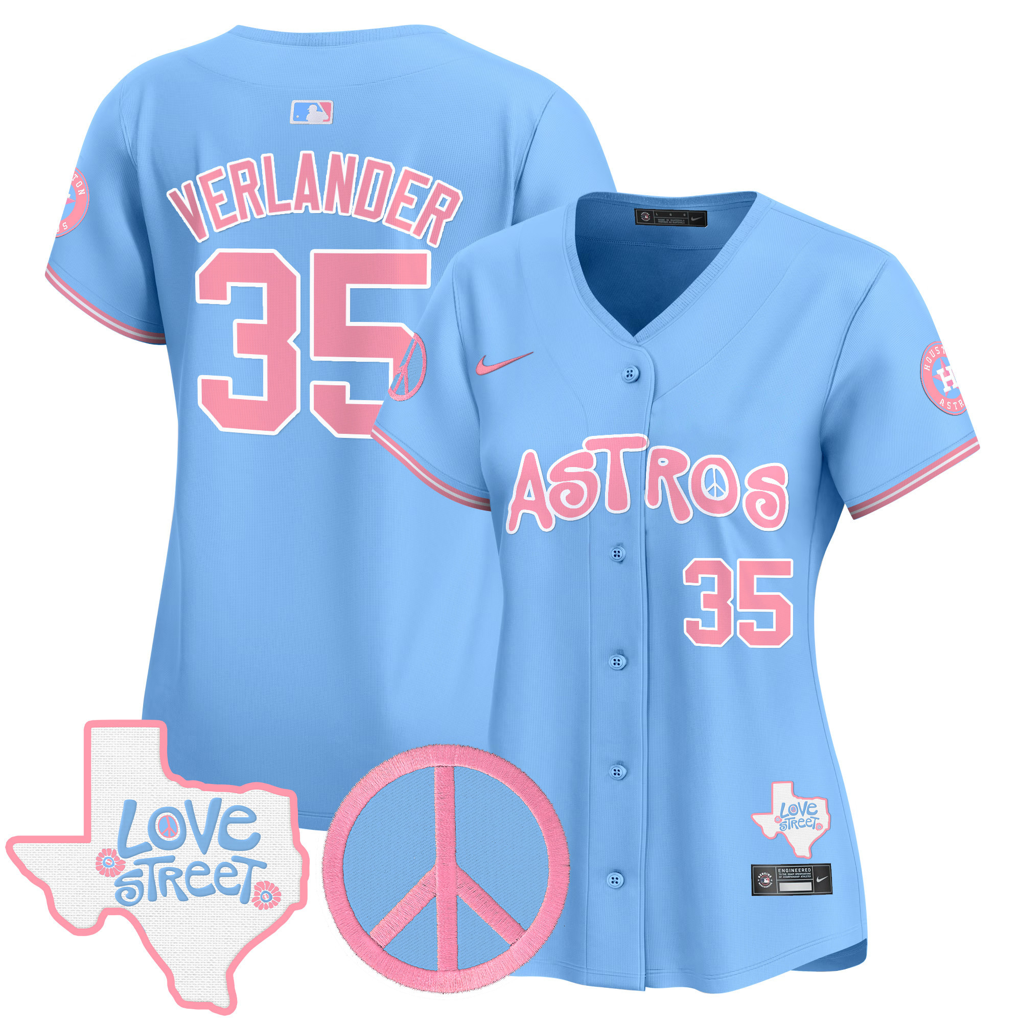 Women's Astros Love Street & Peace Sign Patch Bubblegum Pink Vapor Premier Limited Jersey - All Stitched