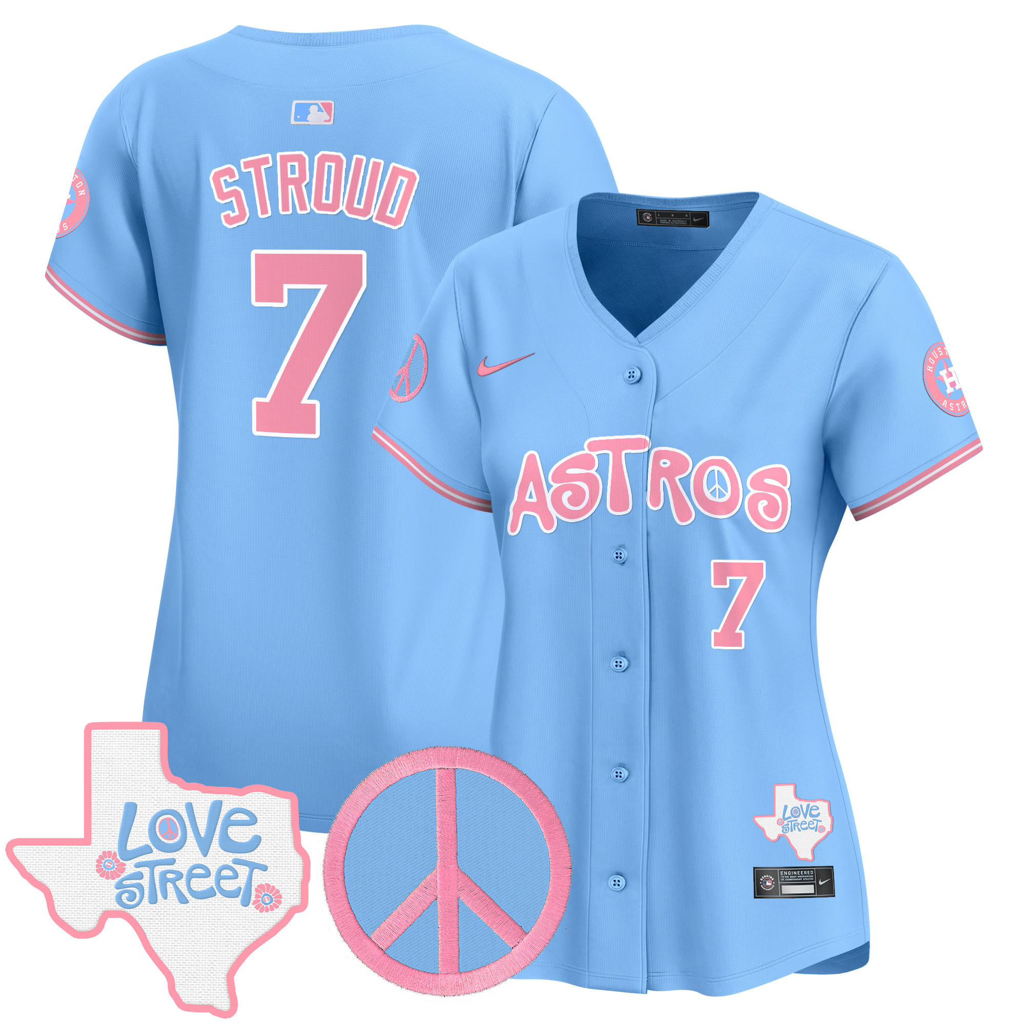 Women's Astros Love Street & Peace Sign Patch Bubblegum Pink Vapor Premier Limited Jersey - All Stitched