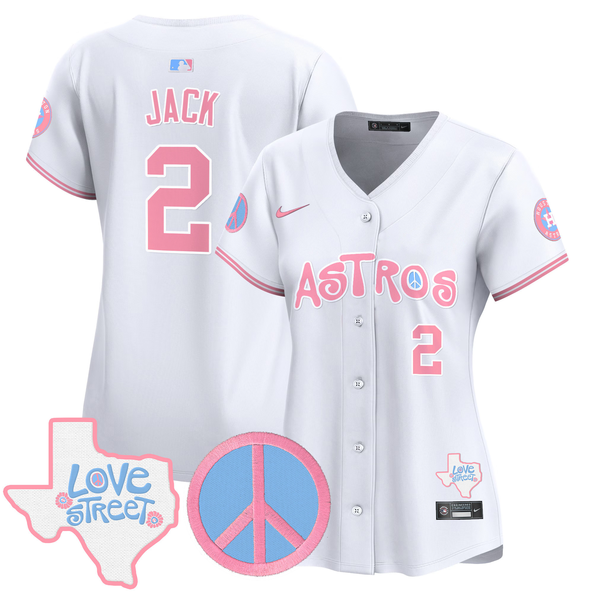 Women's Astros Love Street & Peace Sign Patch Bubblegum Pink Vapor Premier Limited Jersey - All Stitched