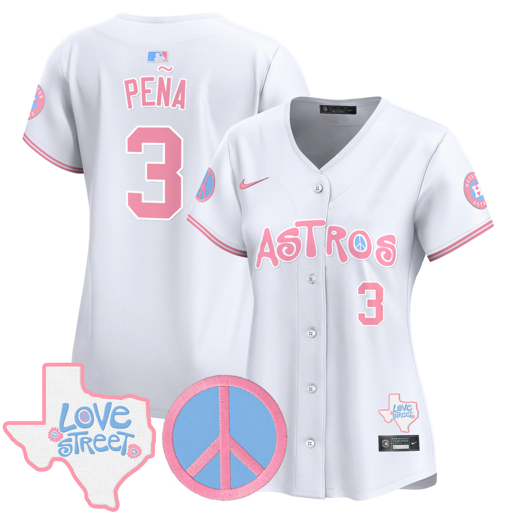 Women's Astros Love Street & Peace Sign Patch Bubblegum Pink Vapor Premier Limited Jersey - All Stitched