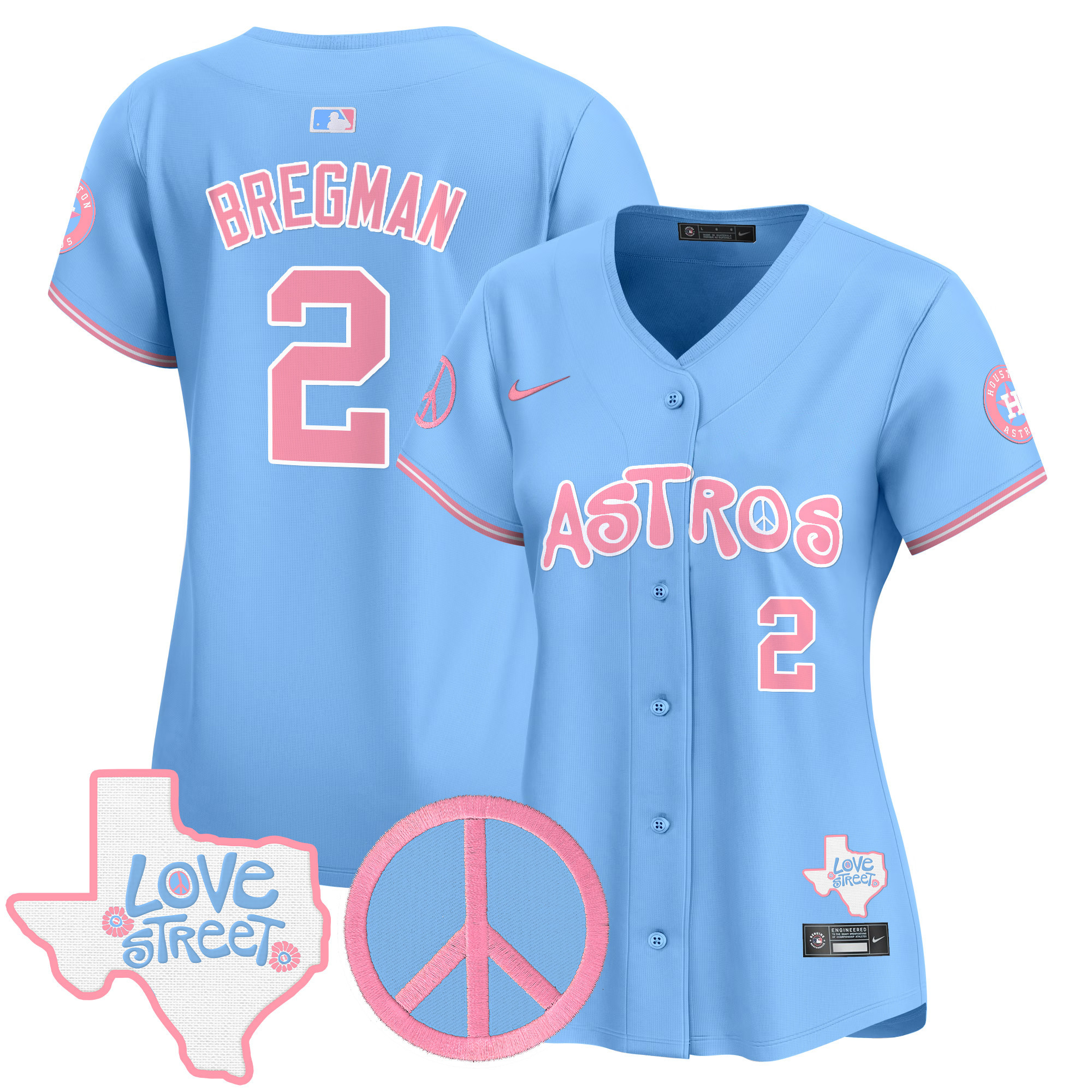 Women's Astros Love Street & Peace Sign Patch Bubblegum Pink Vapor Premier Limited Jersey - All Stitched