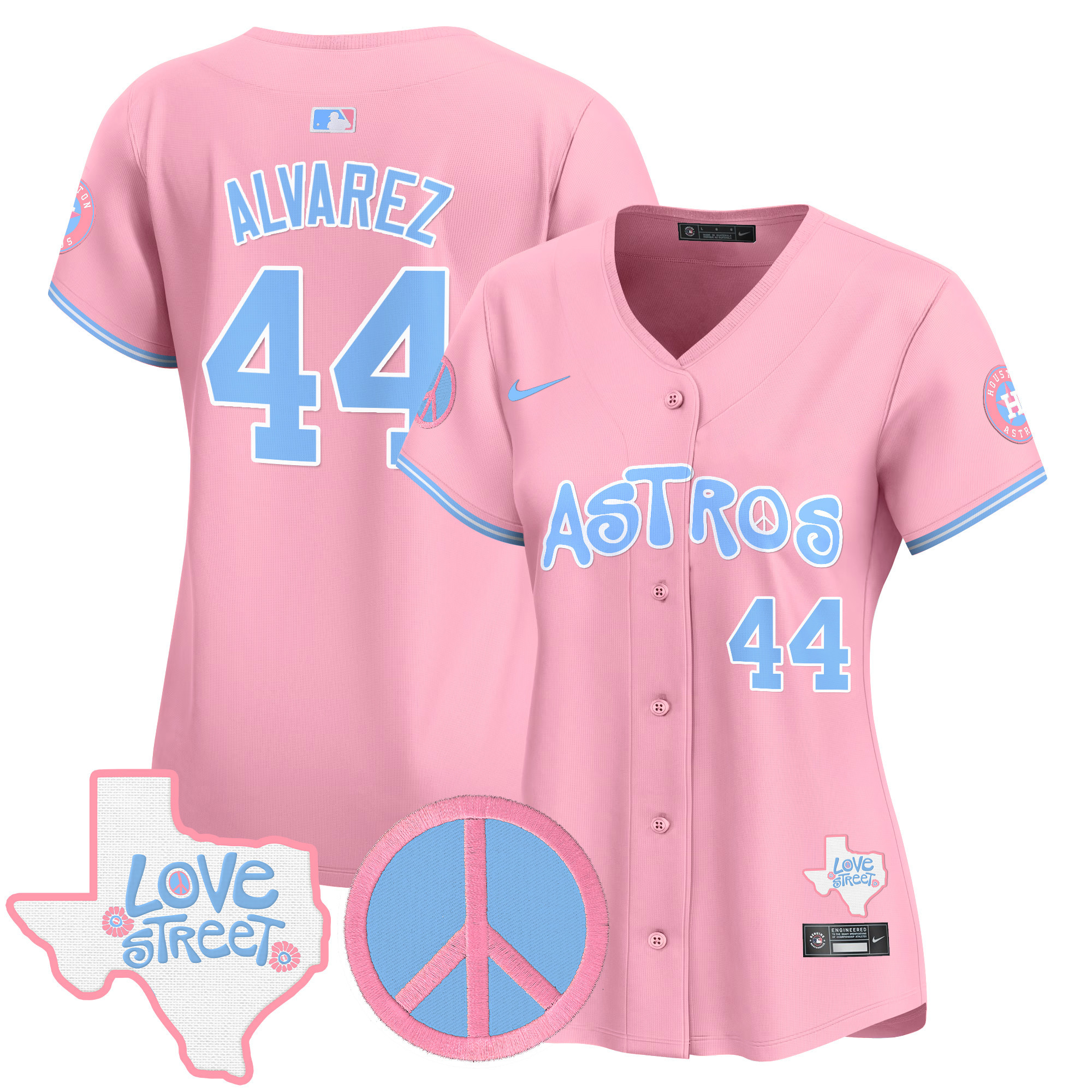 Women's Astros Love Street & Peace Sign Patch Bubblegum Pink Vapor Premier Limited Jersey - All Stitched