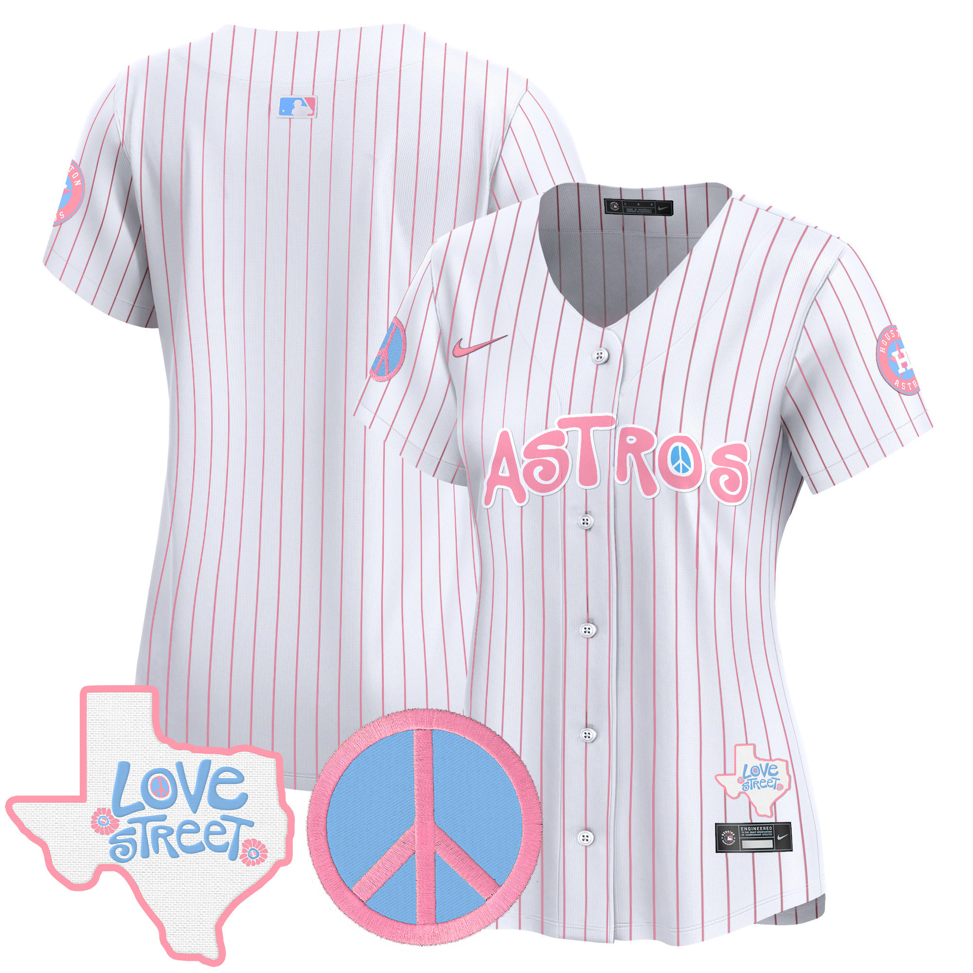 Women's Astros Love Street & Peace Sign Patch Bubblegum Pink Vapor Premier Limited Jersey - All Stitched