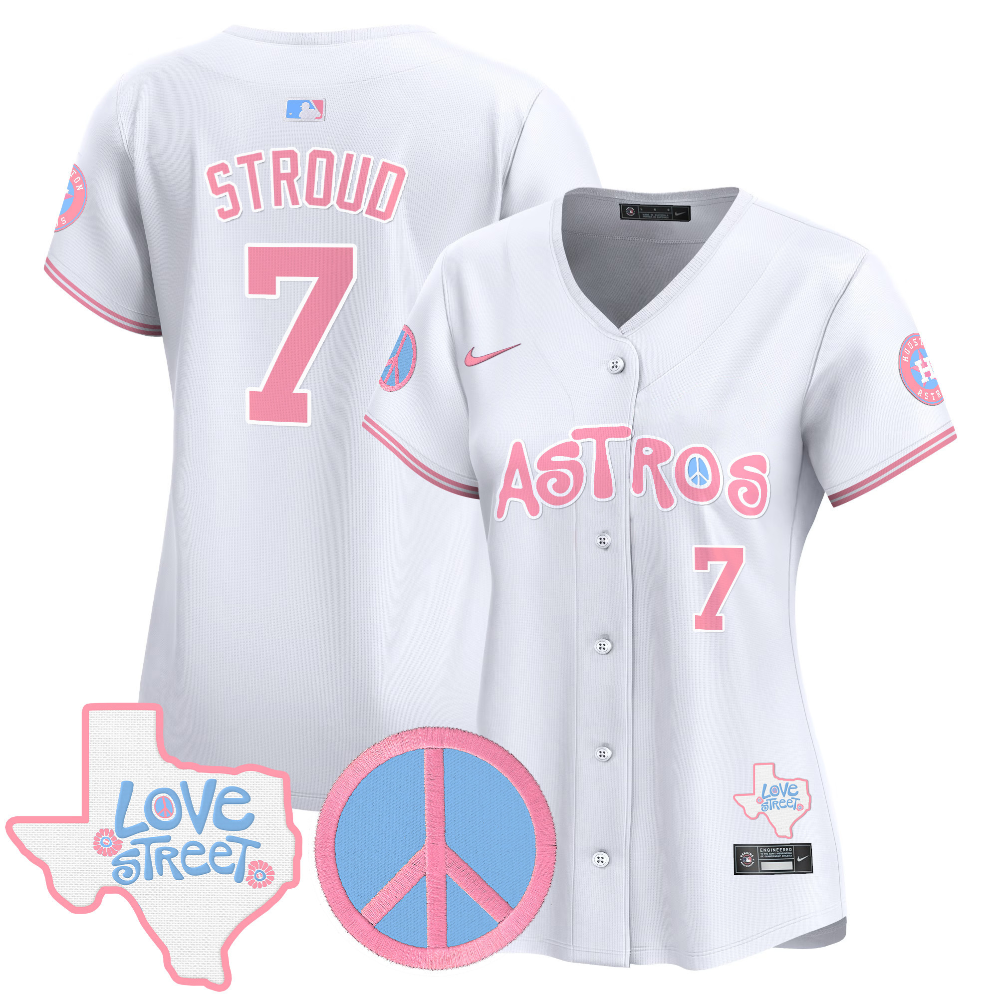 Women's Astros Love Street & Peace Sign Patch Bubblegum Pink Vapor Premier Limited Jersey - All Stitched