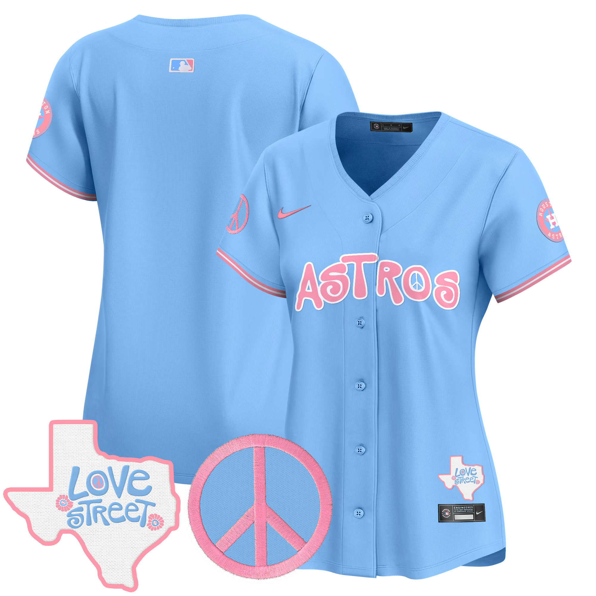 Women's Astros Love Street & Peace Sign Patch Bubblegum Pink Vapor Premier Limited Jersey - All Stitched
