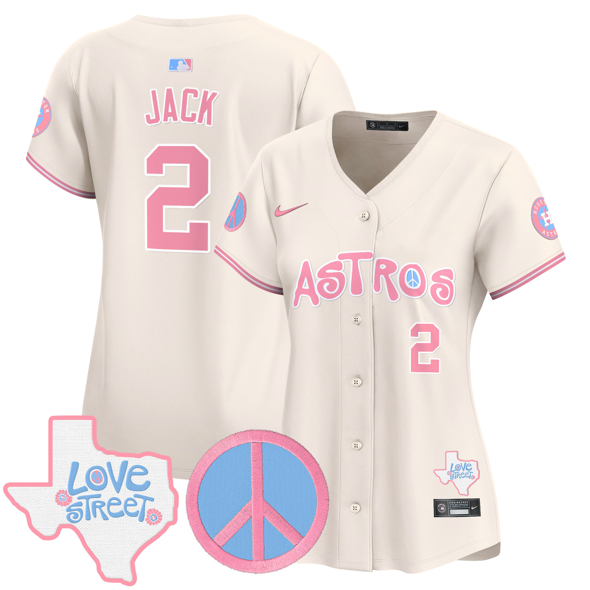 Women's Astros Love Street & Peace Sign Patch Bubblegum Pink Vapor Premier Limited Jersey - All Stitched