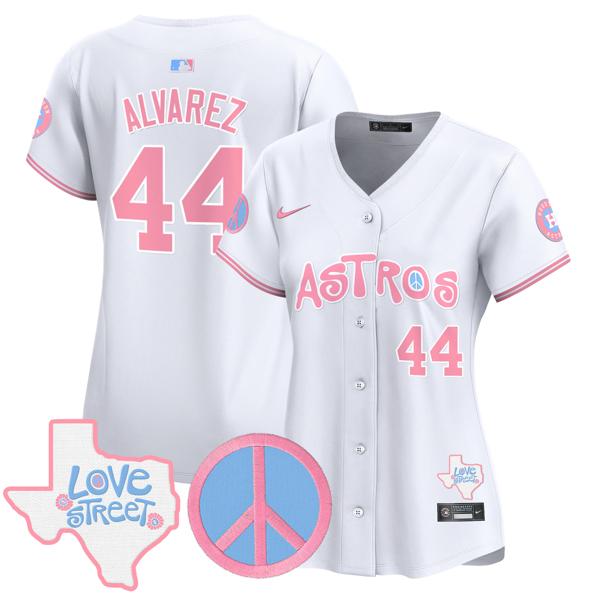 Women's Astros Love Street & Peace Sign Patch Bubblegum Pink Vapor Premier Limited Jersey - All Stitched