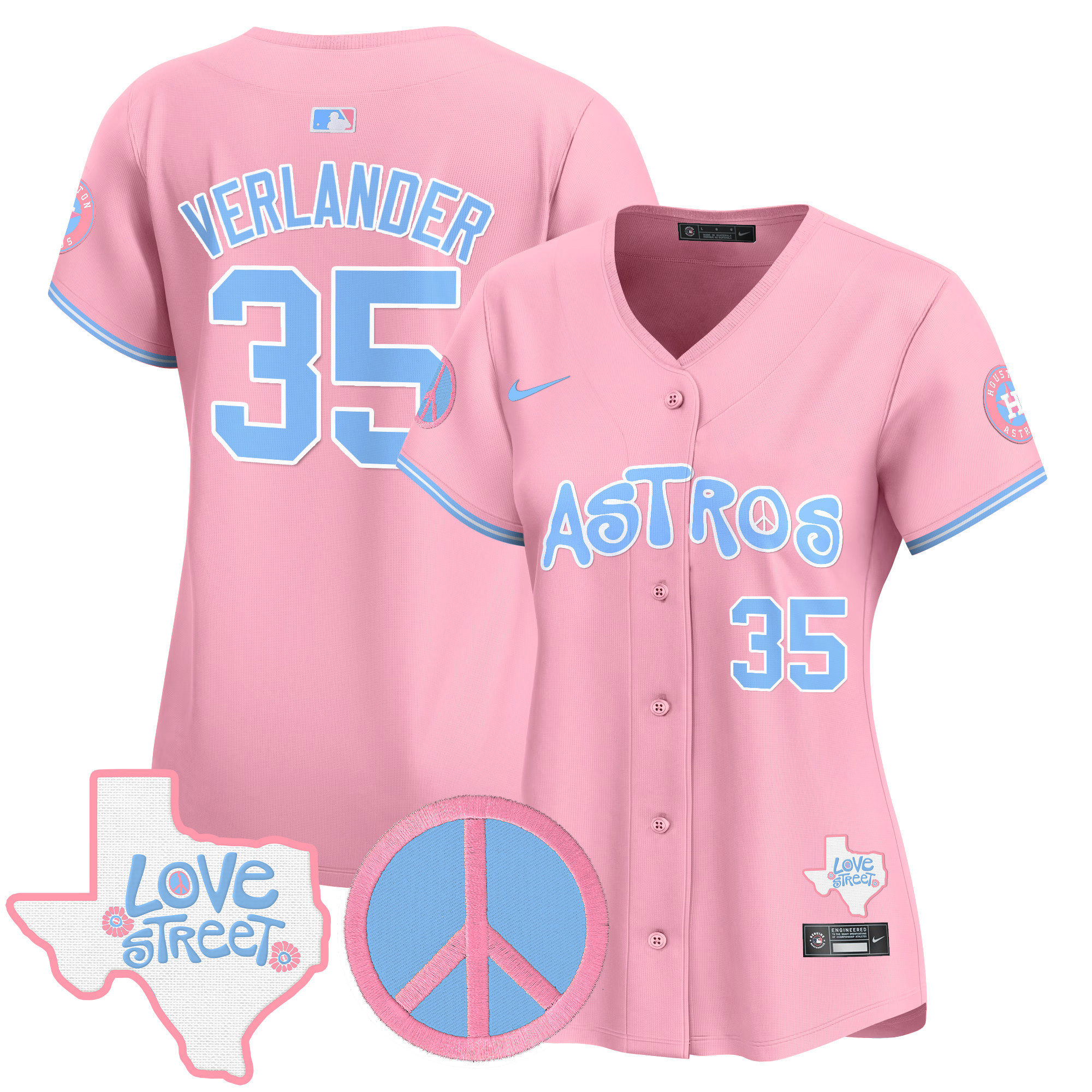 Women's Astros Love Street & Peace Sign Patch Bubblegum Pink Vapor Premier Limited Jersey - All Stitched