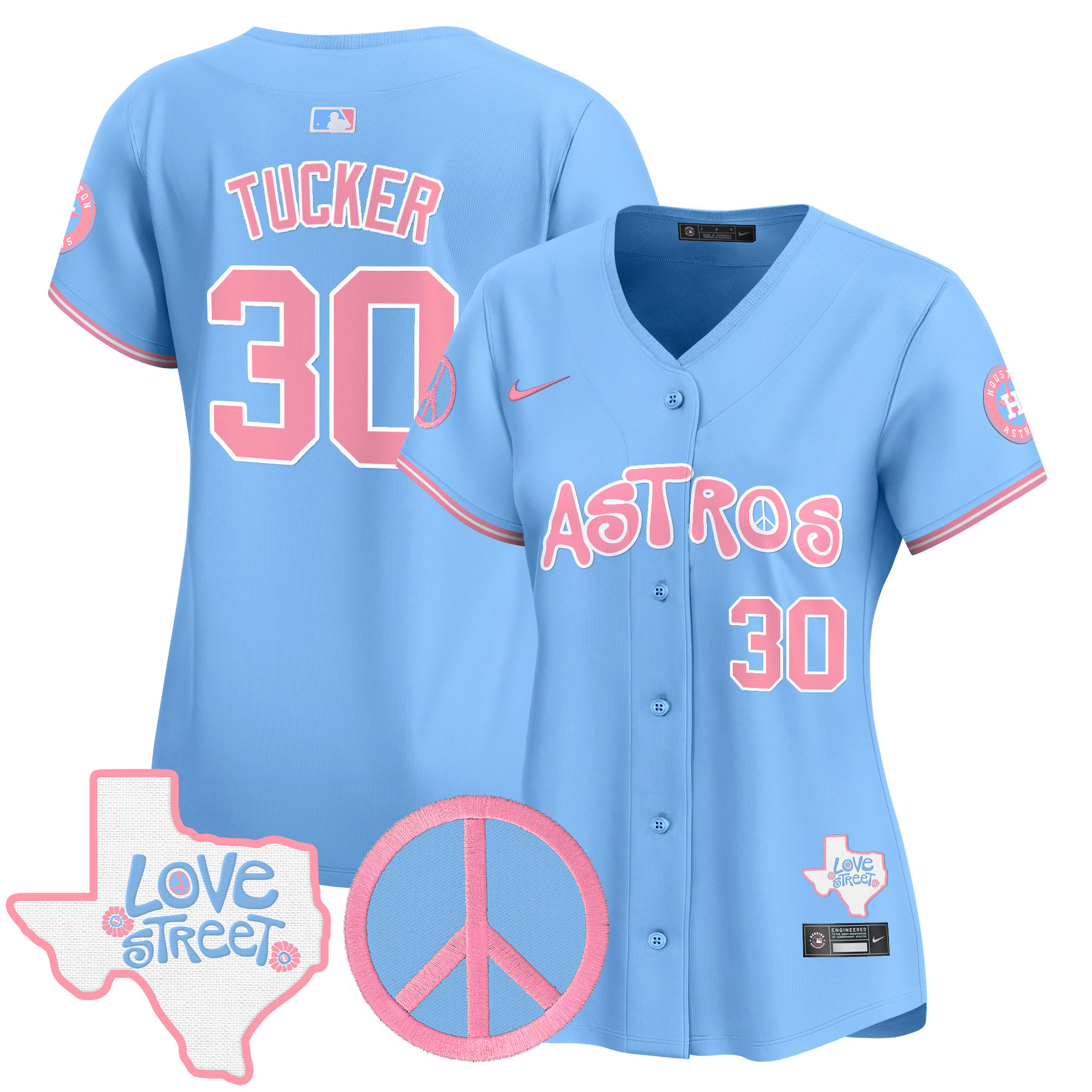 Women's Astros Love Street & Peace Sign Patch Bubblegum Pink Vapor Premier Limited Jersey - All Stitched