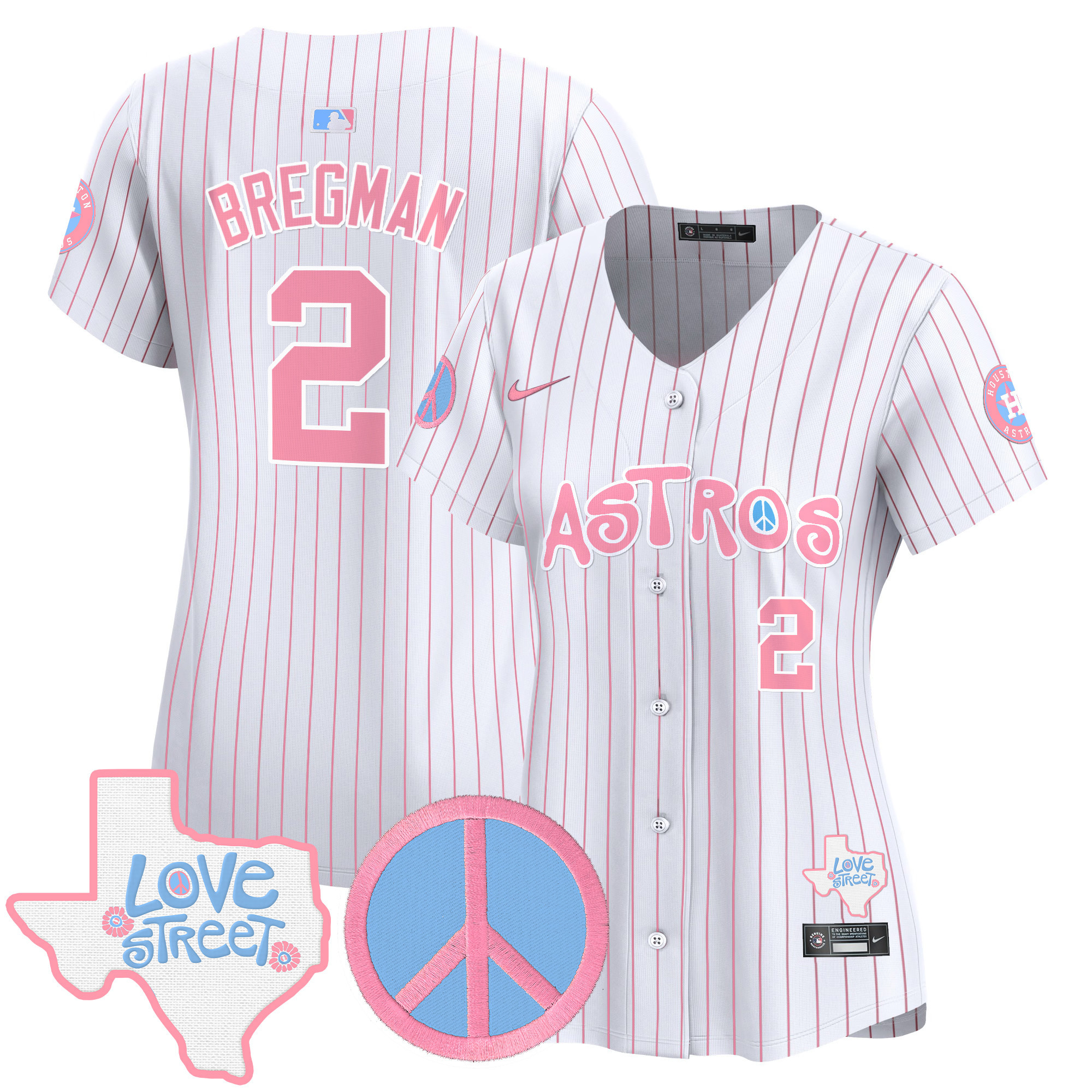 Women's Astros Love Street & Peace Sign Patch Bubblegum Pink Vapor Premier Limited Jersey - All Stitched
