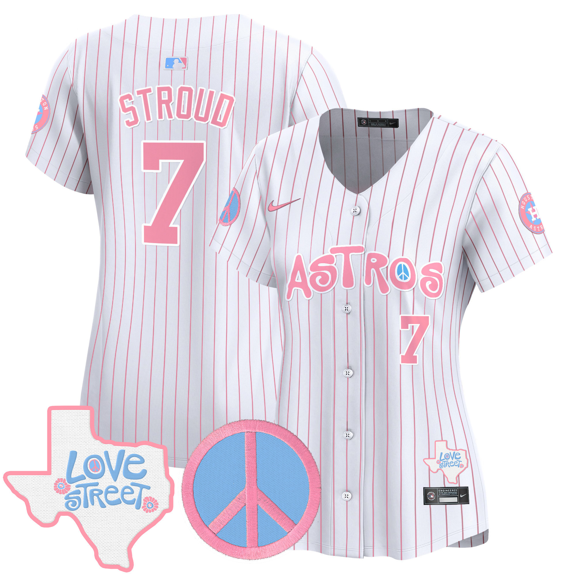 Women's Astros Love Street & Peace Sign Patch Bubblegum Pink Vapor Premier Limited Jersey - All Stitched