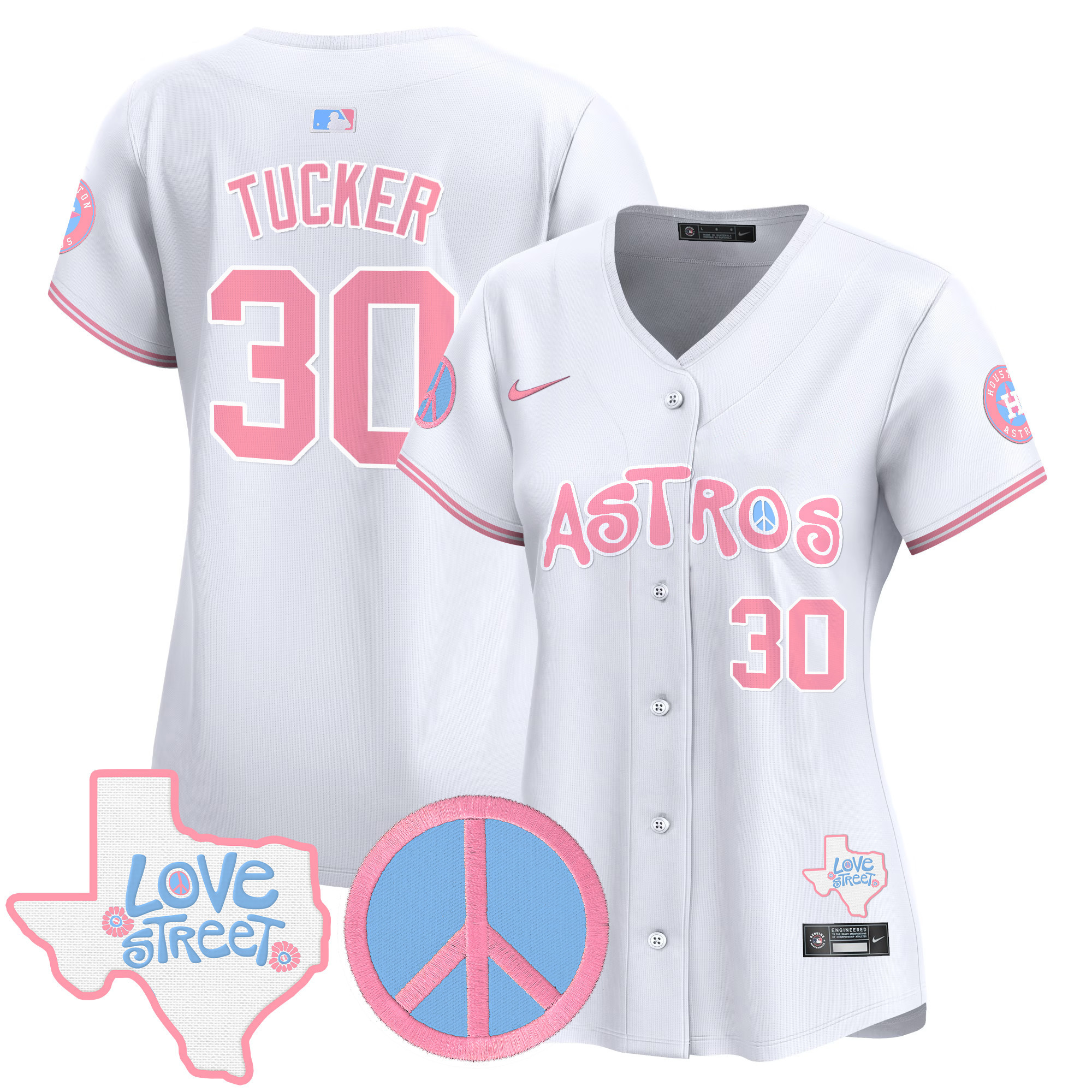 Women's Astros Love Street & Peace Sign Patch Bubblegum Pink Vapor Premier Limited Jersey - All Stitched