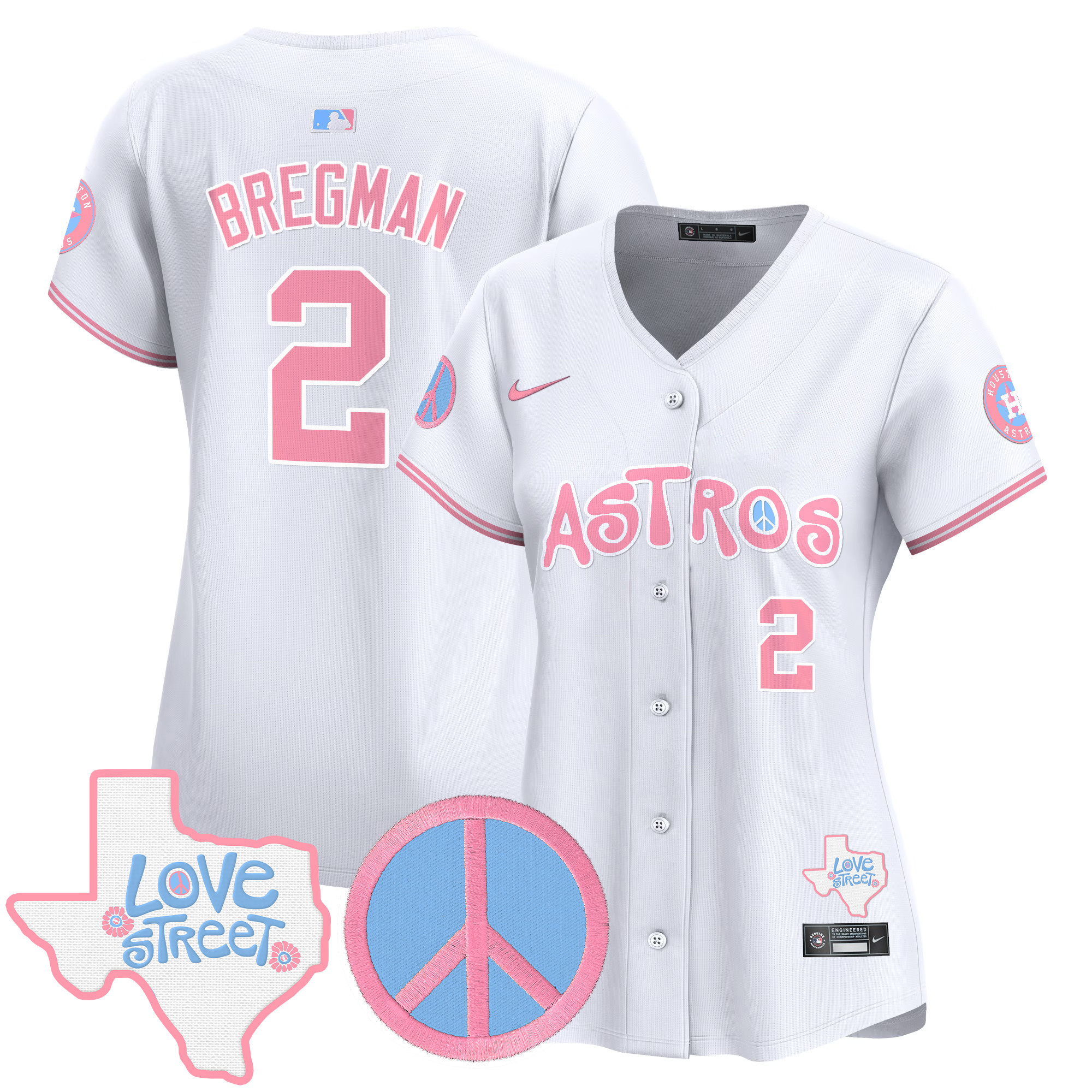 Women's Astros Love Street & Peace Sign Patch Bubblegum Pink Vapor Premier Limited Jersey - All Stitched