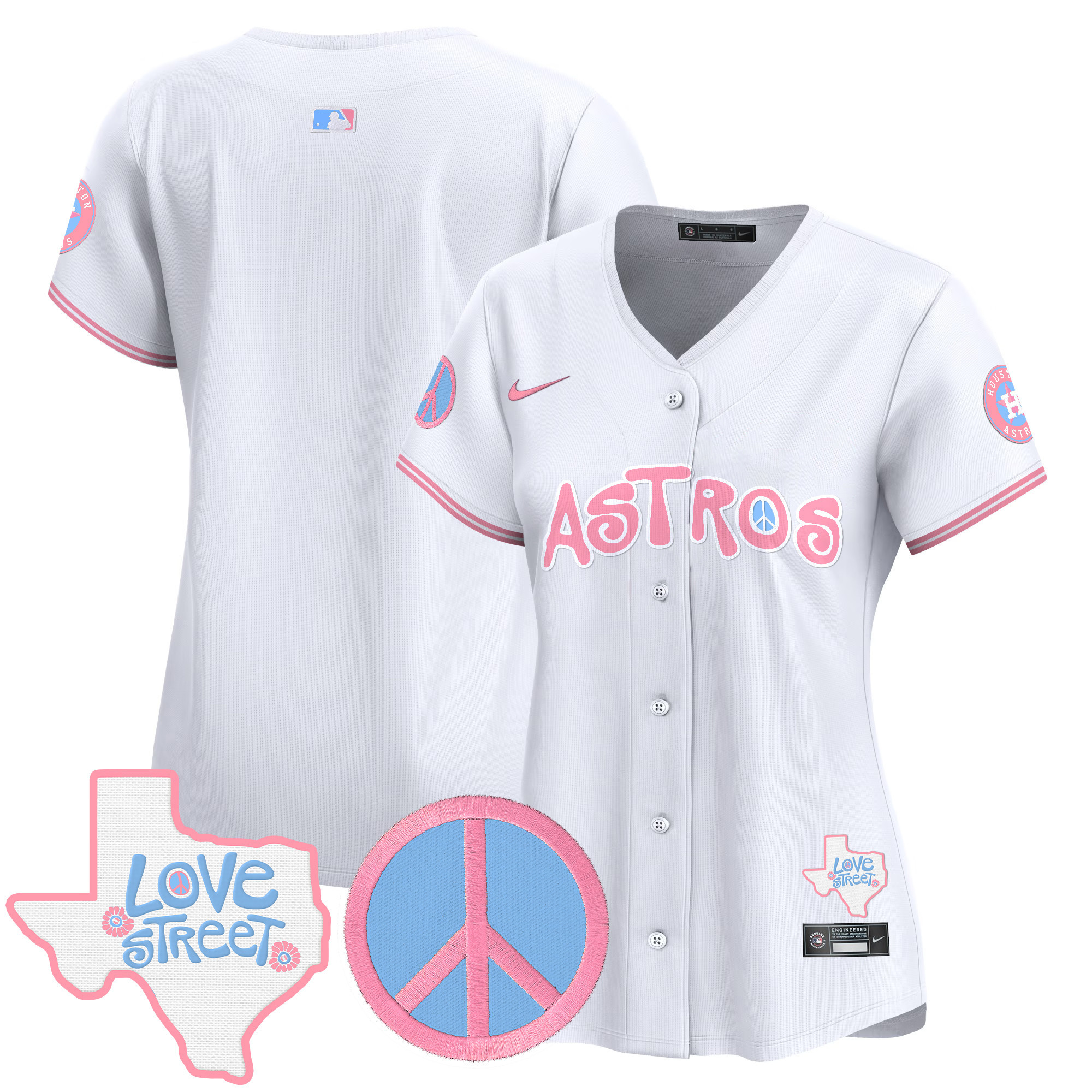 Women's Astros Love Street & Peace Sign Patch Bubblegum Pink Vapor Premier Limited Jersey - All Stitched