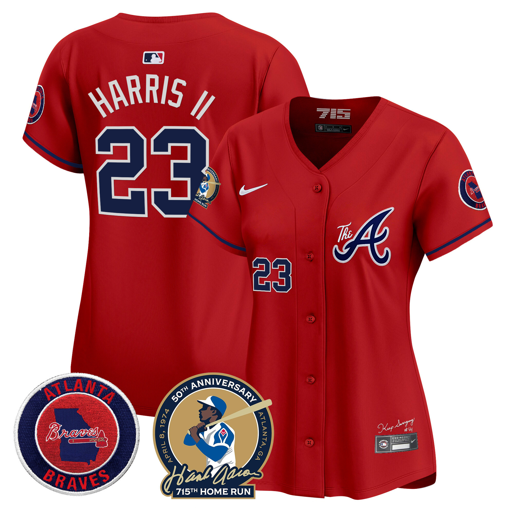 Women's Atlanta Braves Hank Aaron 715th Home Run Patch Vapor Premier Limited Jersey V2 - All Stitched
