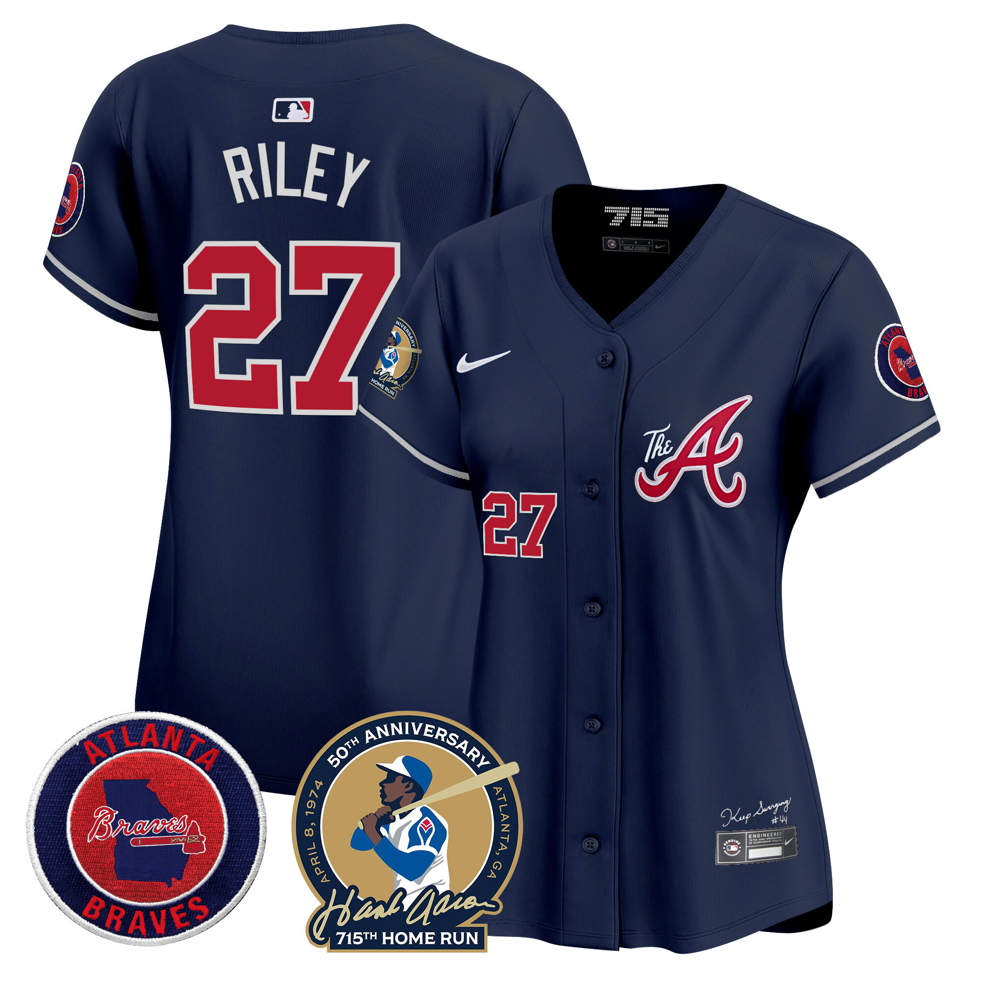 Women's Atlanta Braves Hank Aaron 715th Home Run Patch Vapor Premier Limited Jersey V2 - All Stitched