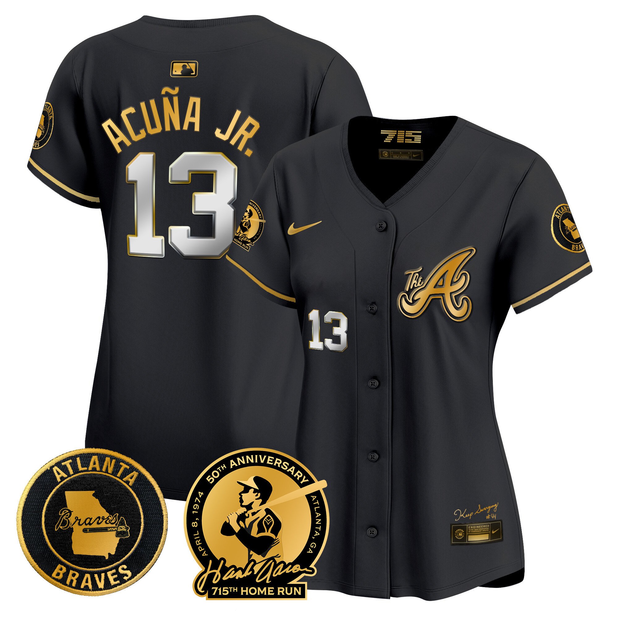 Women's Atlanta Braves Hank Aaron 715th Home Run Patch Vapor Premier Limited Jersey V2 - All Stitched