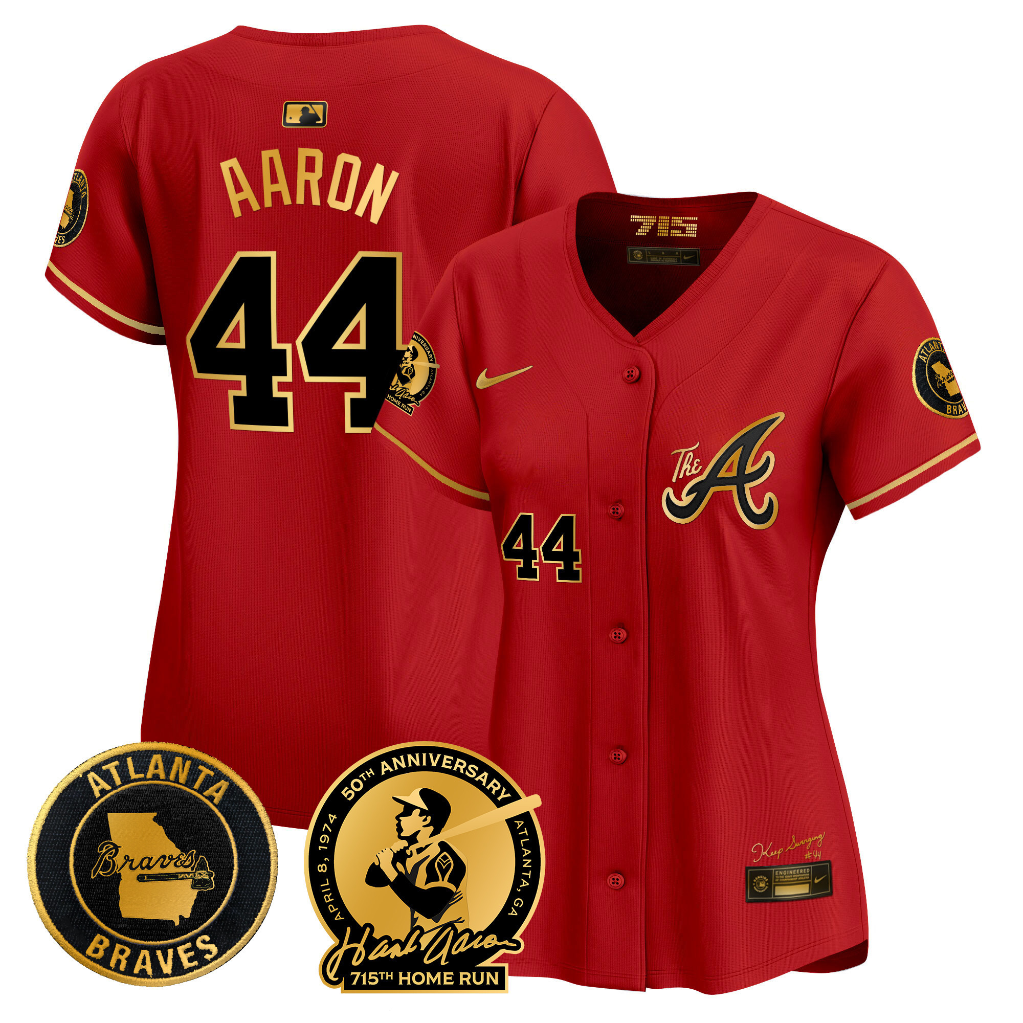 Women's Atlanta Braves Hank Aaron 715th Home Run Patch Vapor Premier Limited Jersey V2 - All Stitched