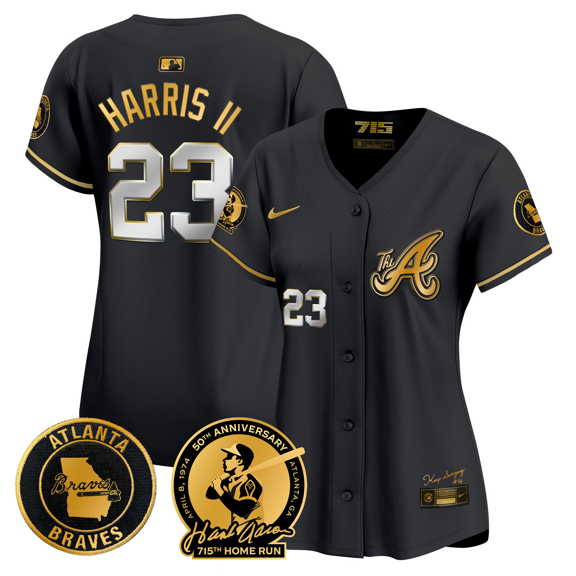 Women's Atlanta Braves Hank Aaron 715th Home Run Patch Vapor Premier Limited Jersey V2 - All Stitched