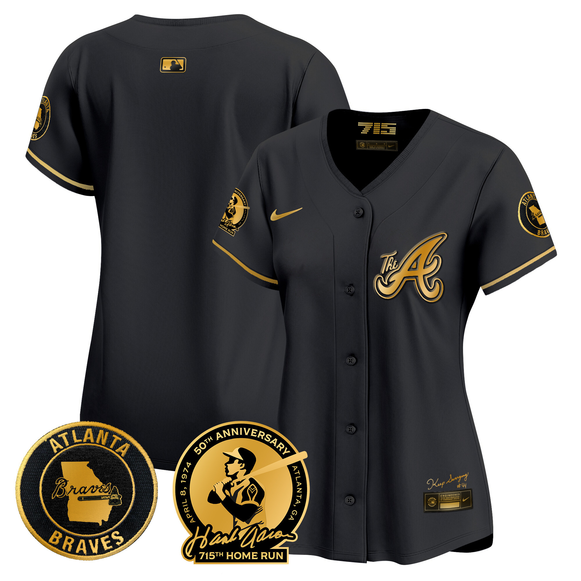 Women's Atlanta Braves Hank Aaron 715th Home Run Patch Vapor Premier Limited Jersey V2 - All Stitched