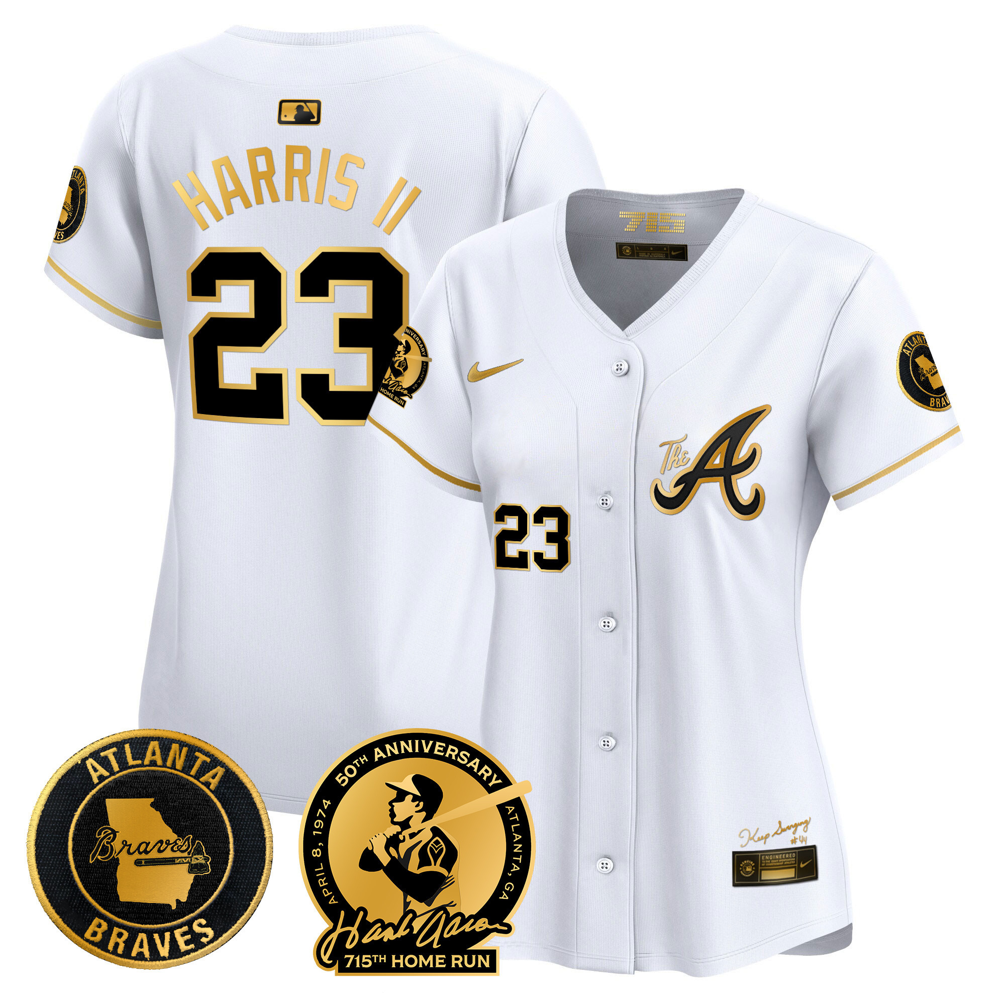 Women's Atlanta Braves Hank Aaron 715th Home Run Patch Vapor Premier Limited Jersey V2 - All Stitched