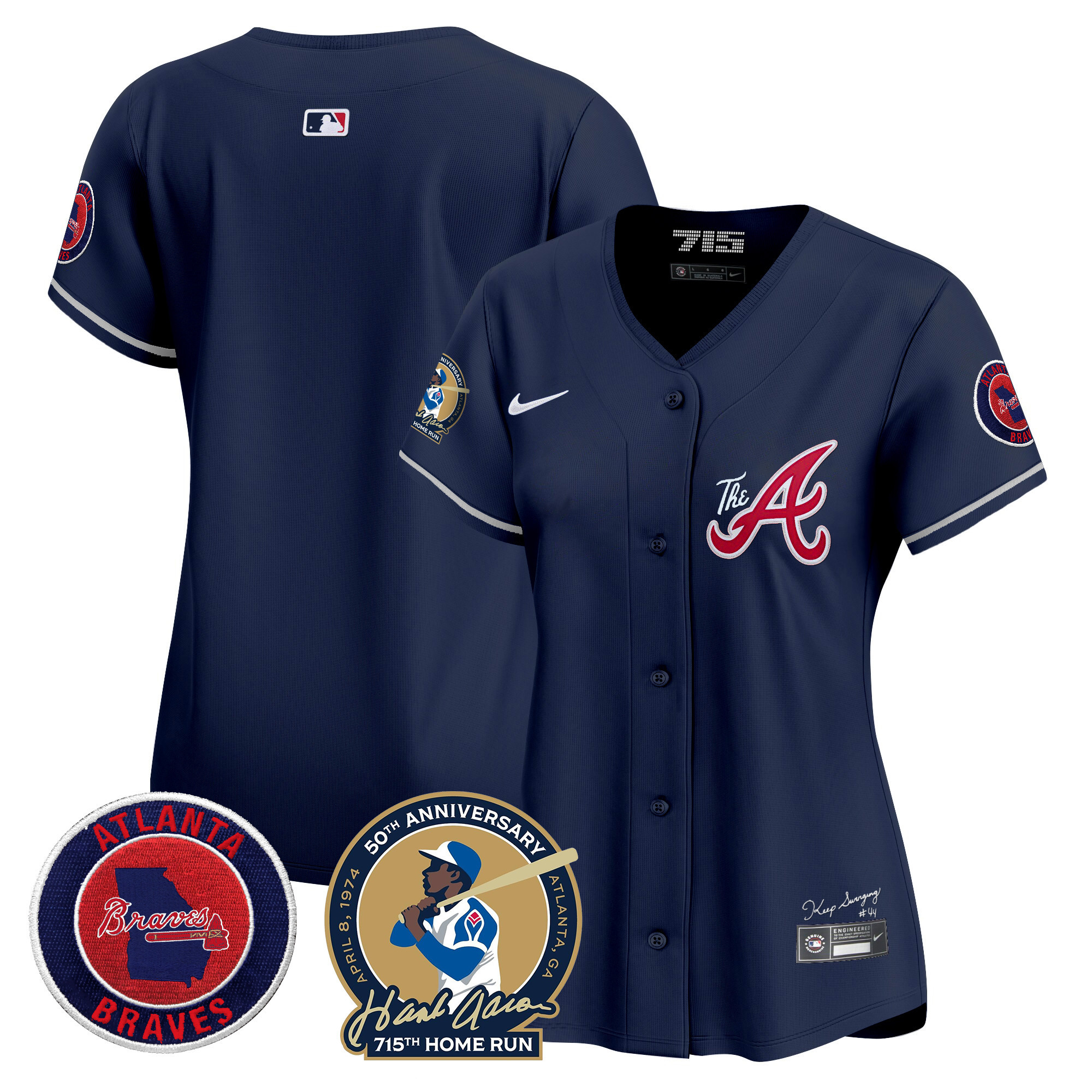 Women's Atlanta Braves Hank Aaron 715th Home Run Patch Vapor Premier Limited Jersey V2 - All Stitched