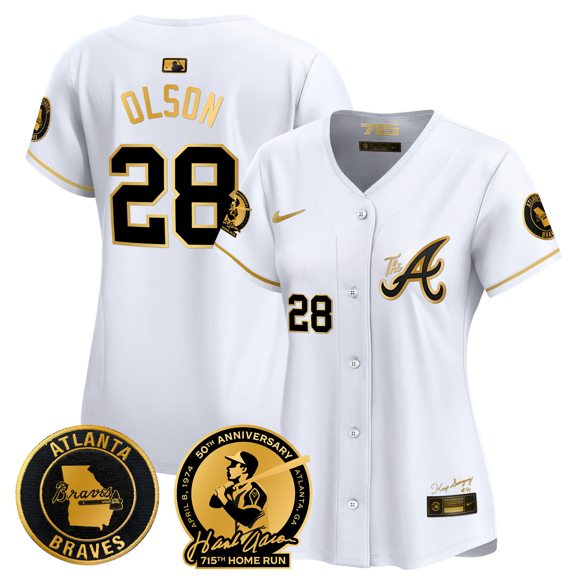 Women's Atlanta Braves Hank Aaron 715th Home Run Patch Vapor Premier Limited Jersey V2 - All Stitched