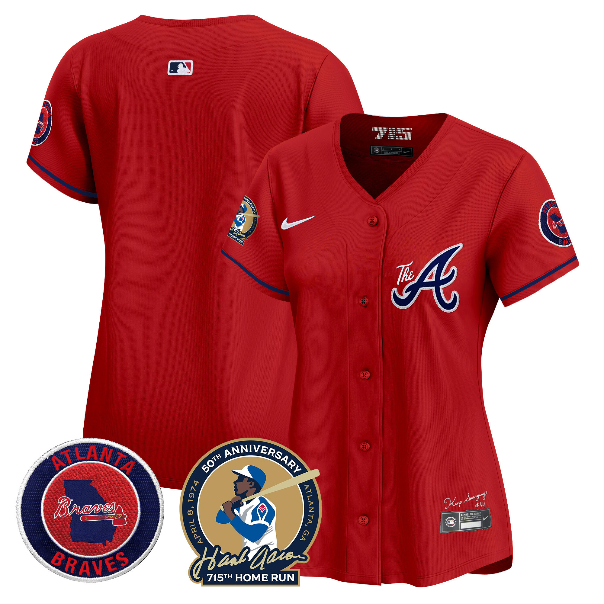 Women's Atlanta Braves Hank Aaron 715th Home Run Patch Vapor Premier Limited Jersey V2 - All Stitched