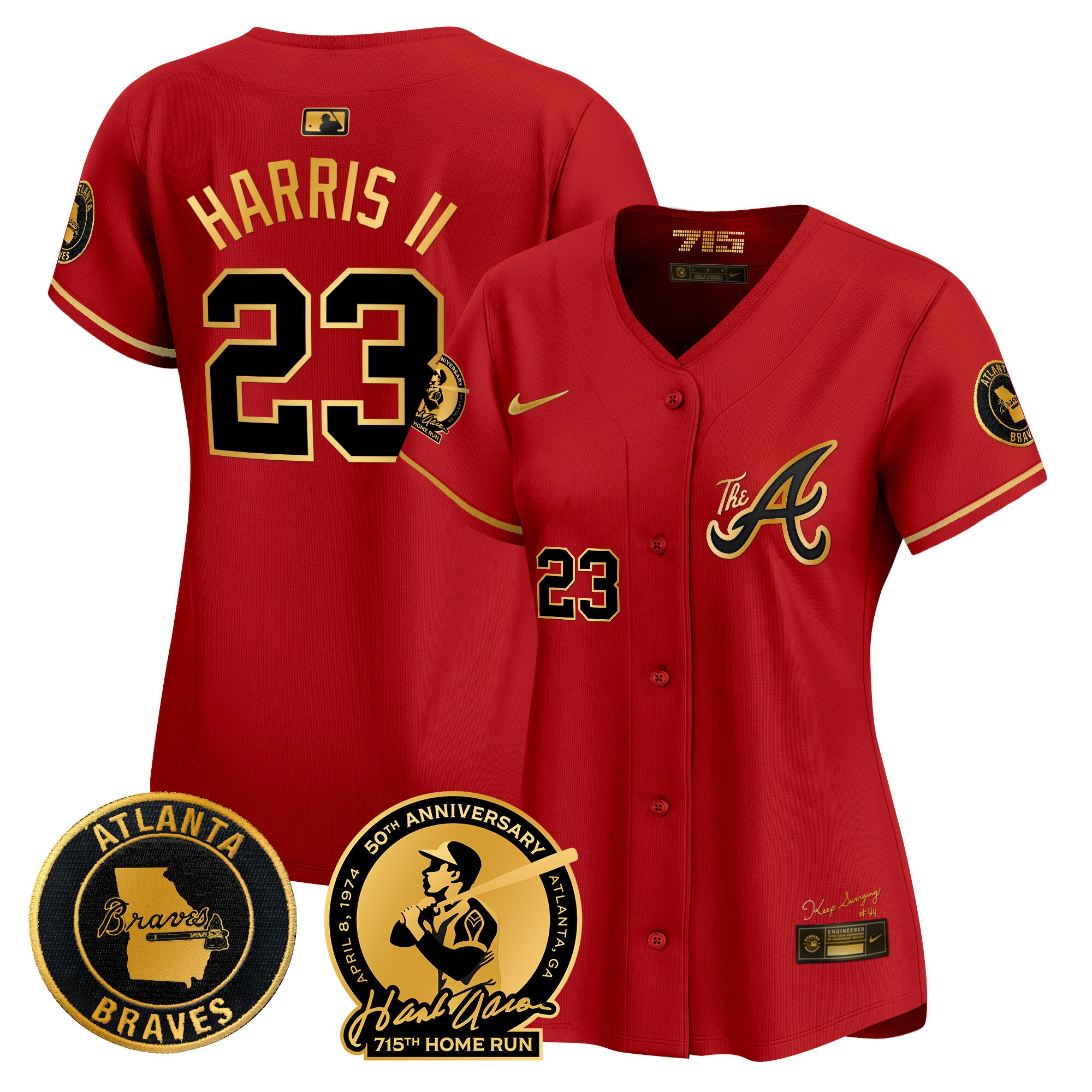 Women's Atlanta Braves Hank Aaron 715th Home Run Patch Vapor Premier Limited Jersey V2 - All Stitched