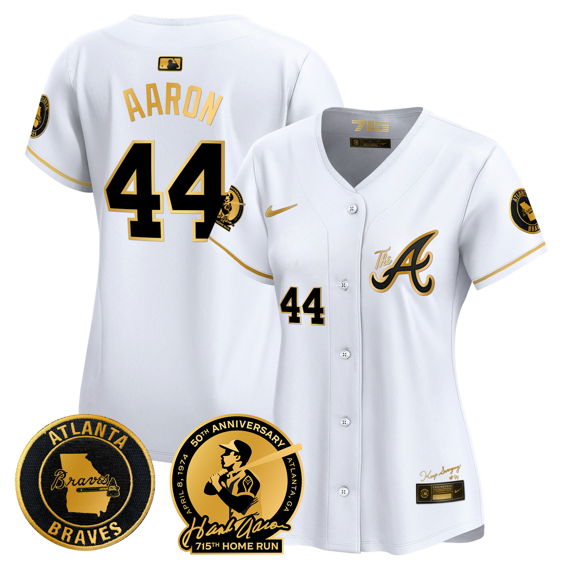 Women's Atlanta Braves Hank Aaron 715th Home Run Patch Vapor Premier Limited Jersey V2 - All Stitched