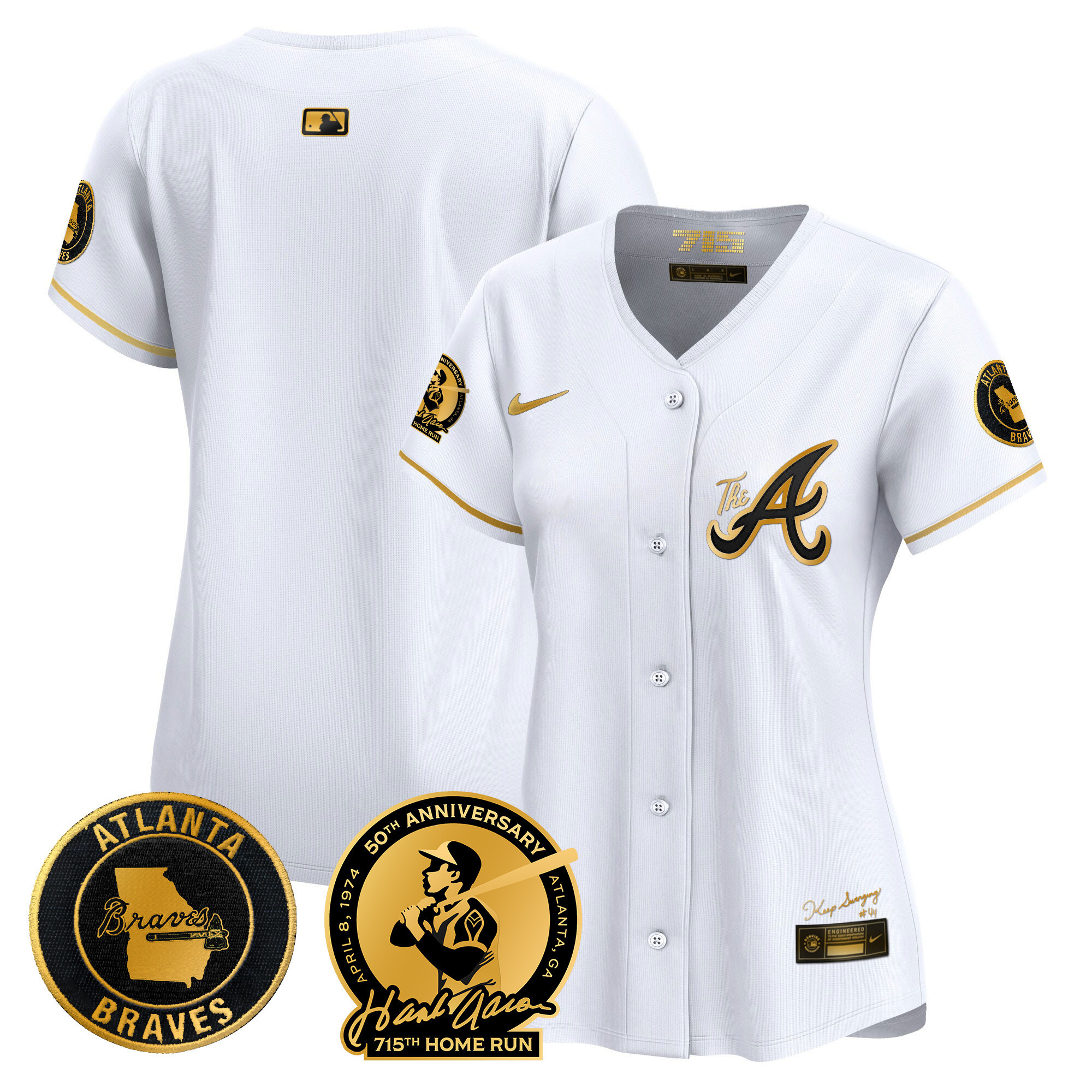 Women's Atlanta Braves Hank Aaron 715th Home Run Patch Vapor Premier Limited Jersey V2 - All Stitched