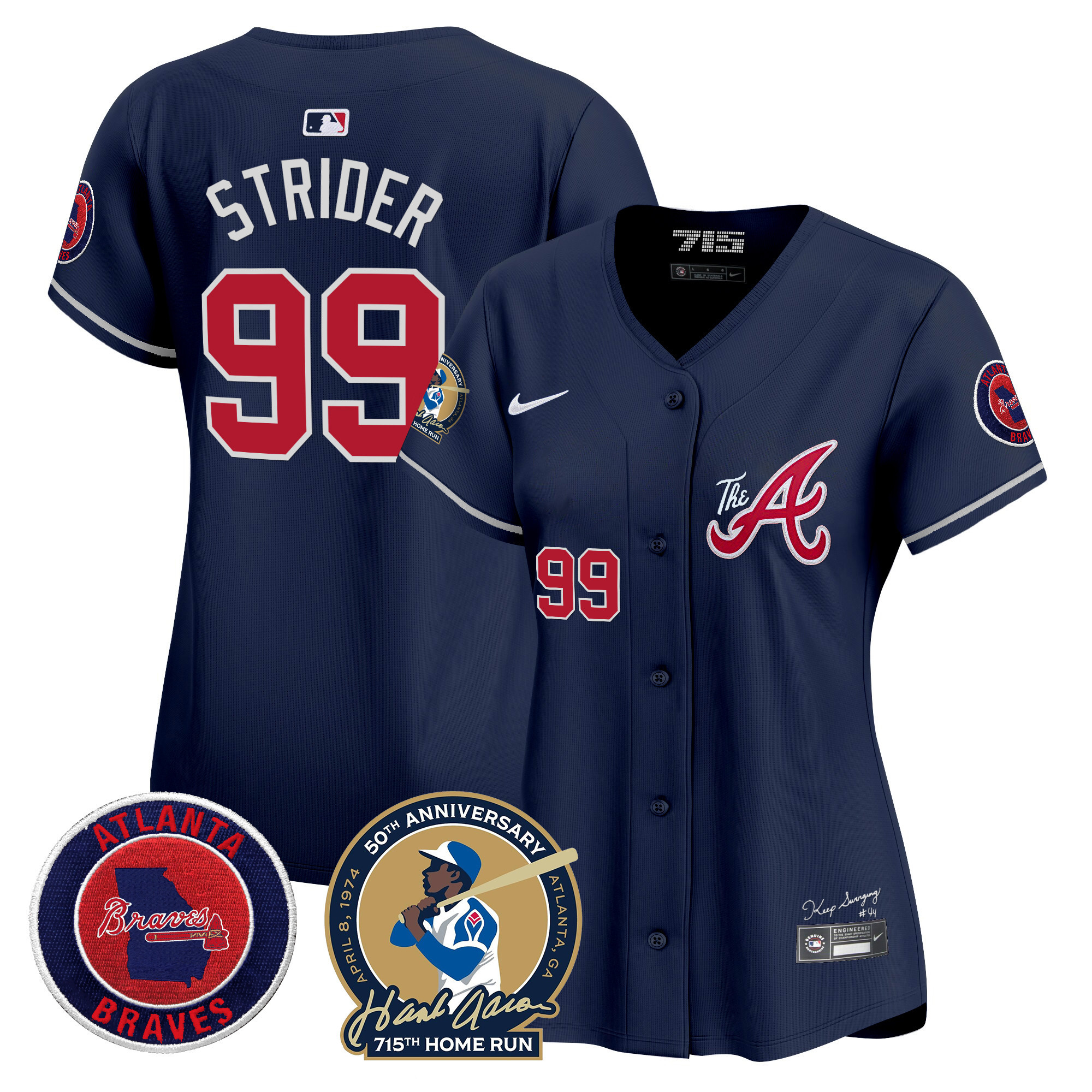 Women's Atlanta Braves Hank Aaron 715th Home Run Patch Vapor Premier Limited Jersey V2 - All Stitched