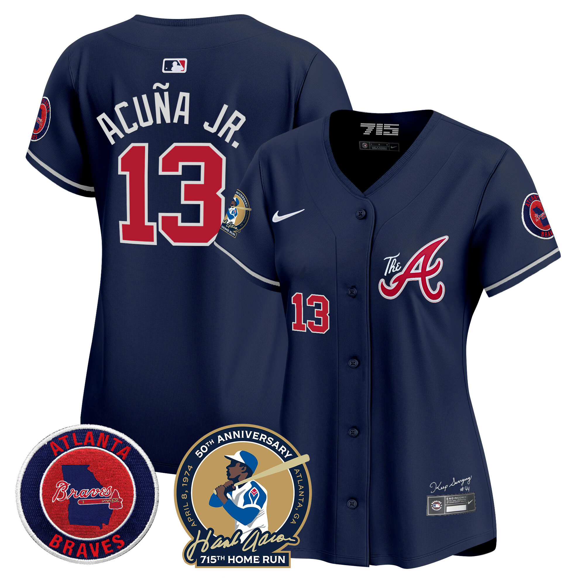 Women's Atlanta Braves Hank Aaron 715th Home Run Patch Vapor Premier Limited Jersey V2 - All Stitched