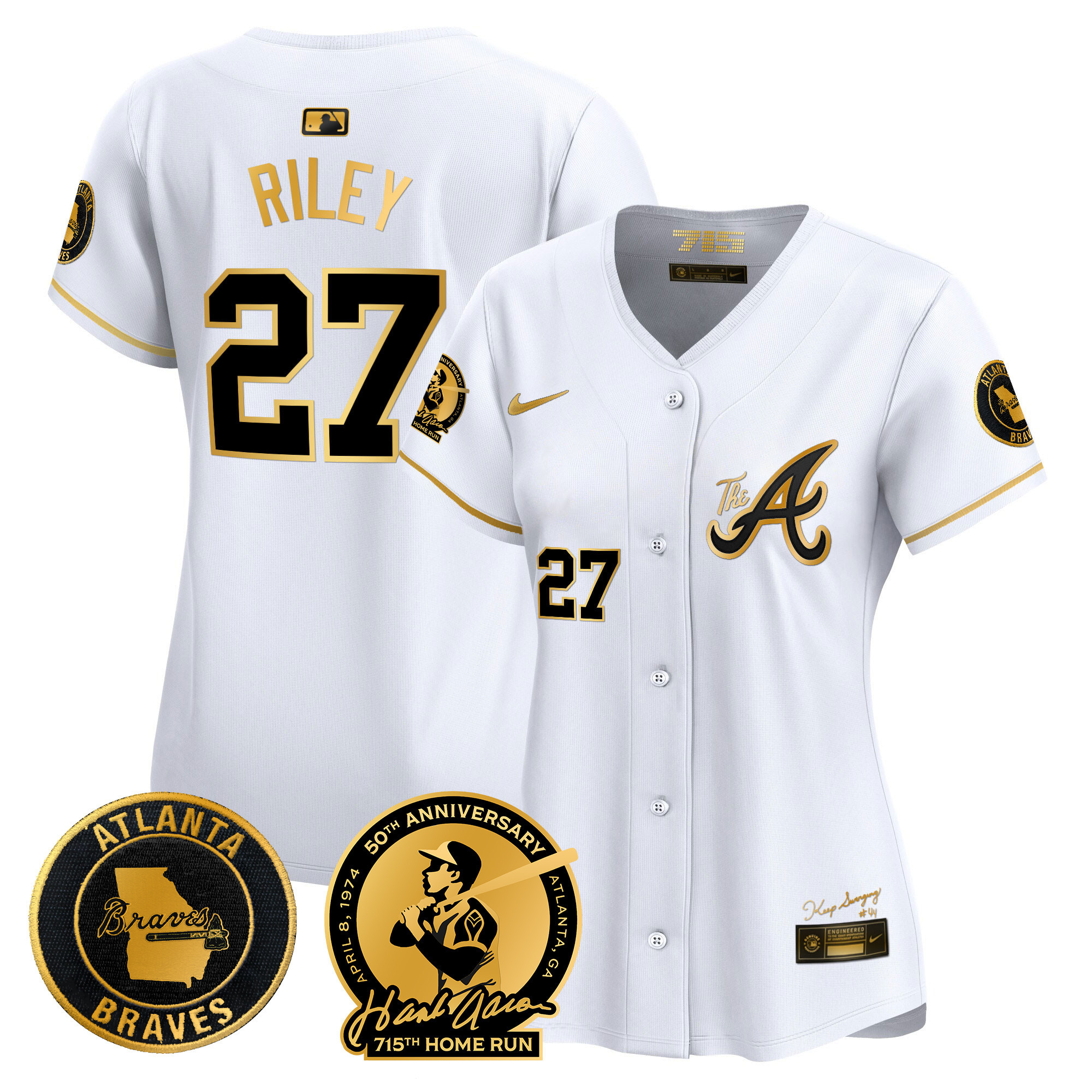 Women's Atlanta Braves Hank Aaron 715th Home Run Patch Vapor Premier Limited Jersey V2 - All Stitched