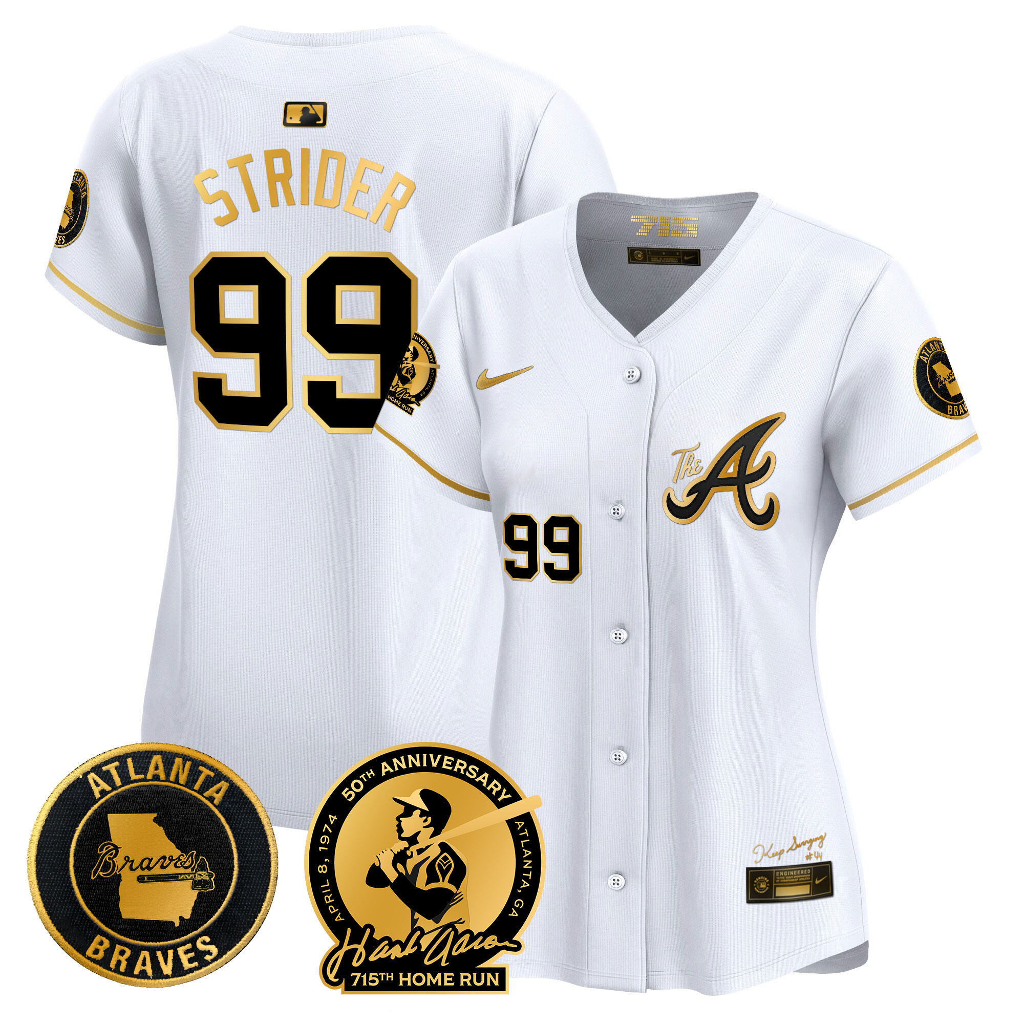 Women's Atlanta Braves Hank Aaron 715th Home Run Patch Vapor Premier Limited Jersey V2 - All Stitched