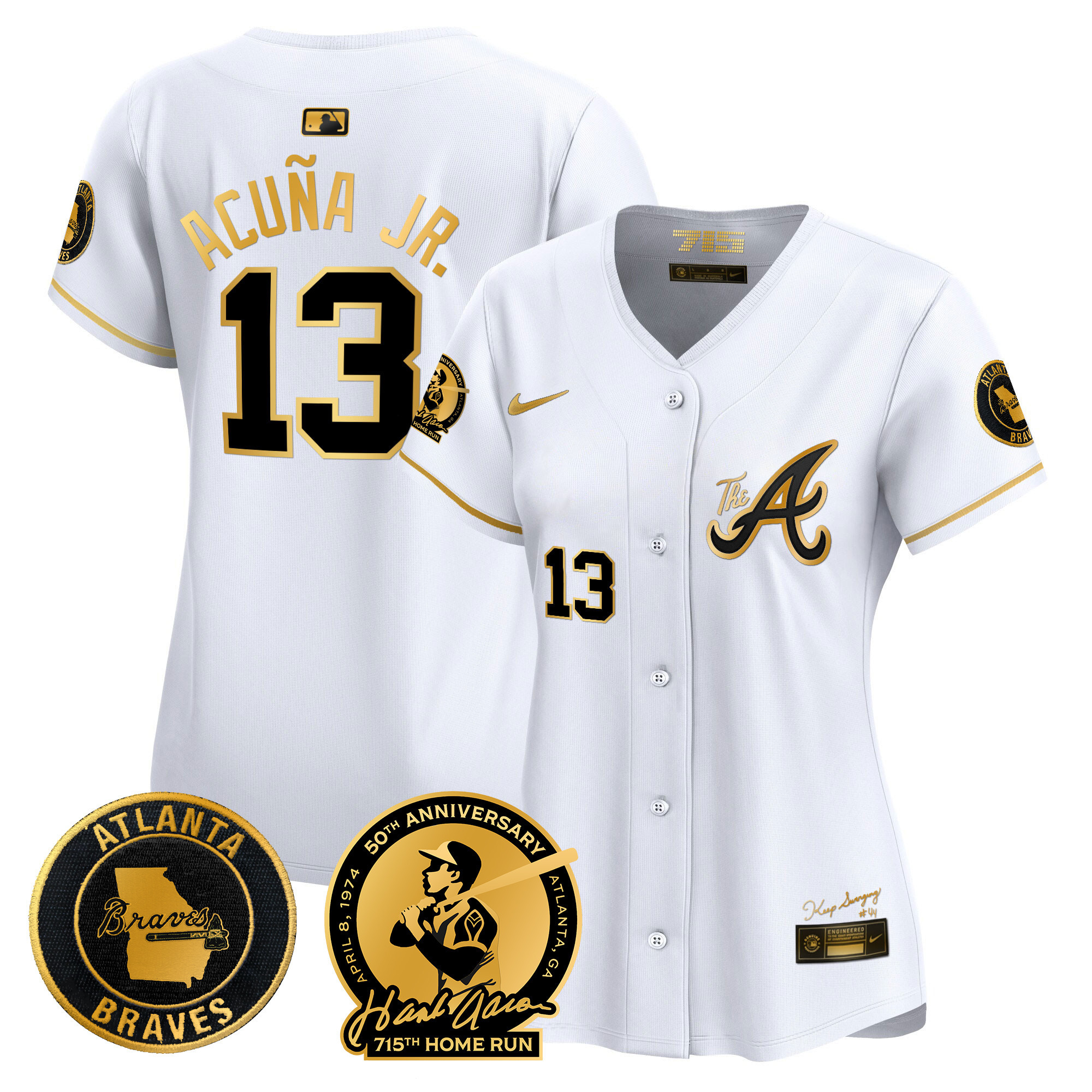 Women's Atlanta Braves Hank Aaron 715th Home Run Patch Vapor Premier Limited Jersey V2 - All Stitched