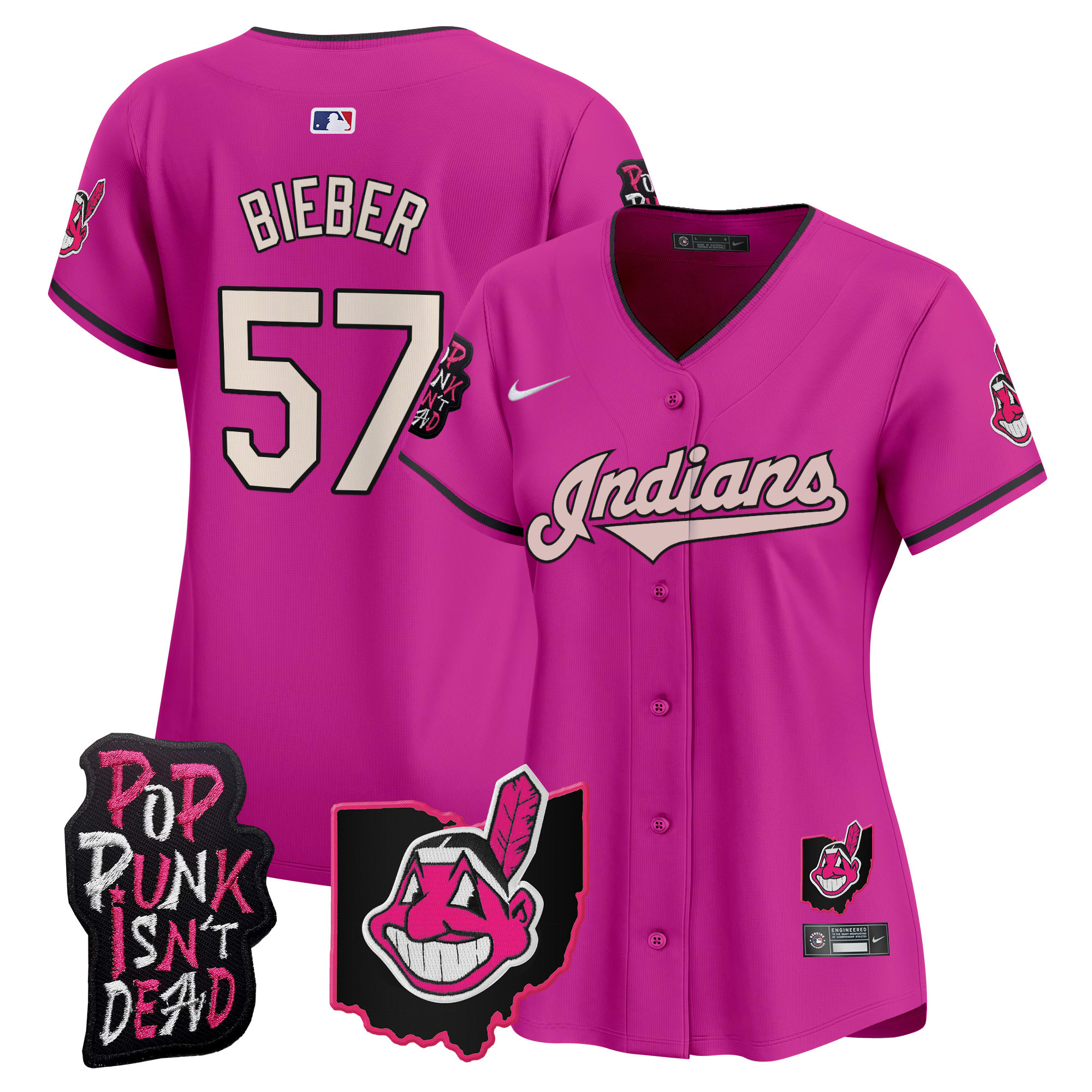 Women's Cleveland Indians MGK Patch Vapor Premier Limited Jersey - All Stitched