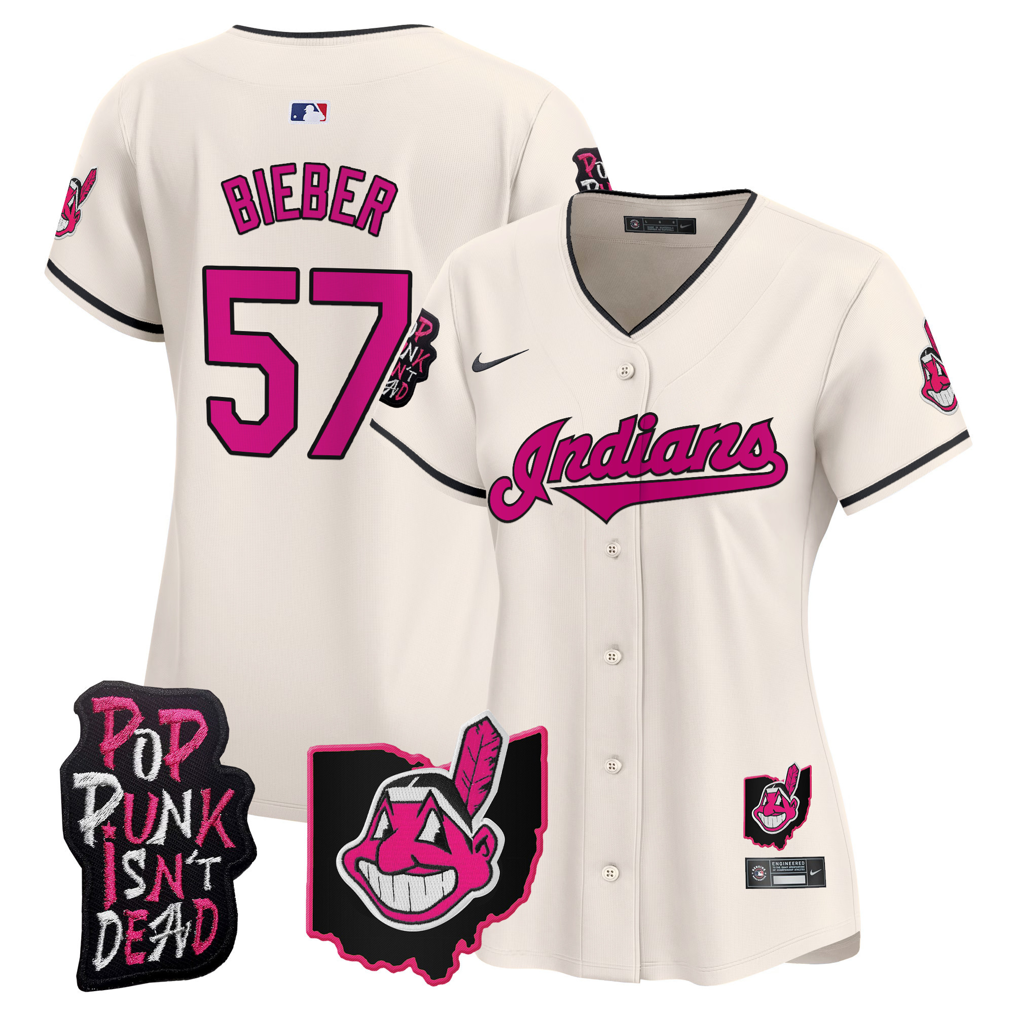 Women's Cleveland Indians MGK Patch Vapor Premier Limited Jersey - All Stitched
